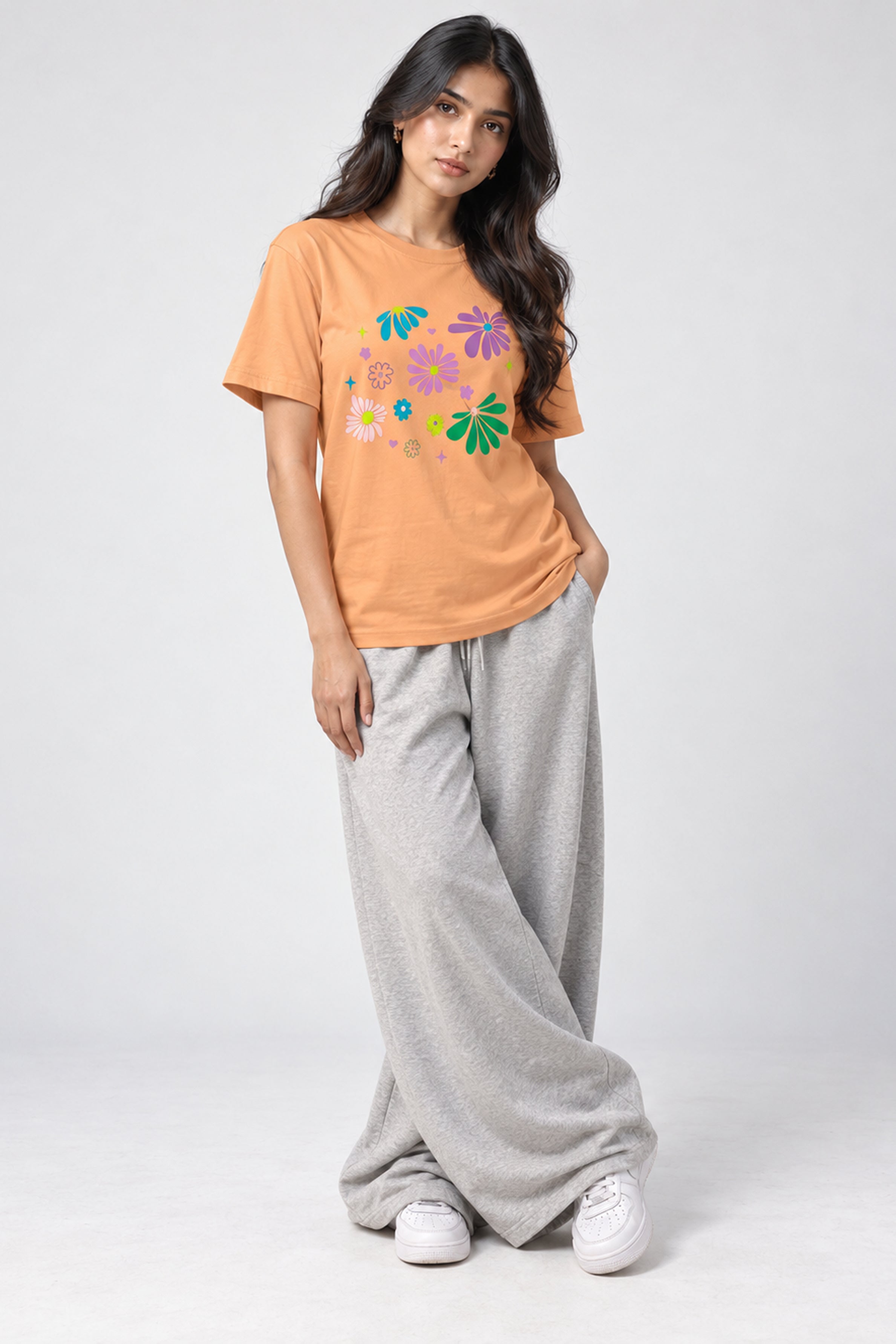 LOLI Women's Crew Neck Regular Tees - Light Orange