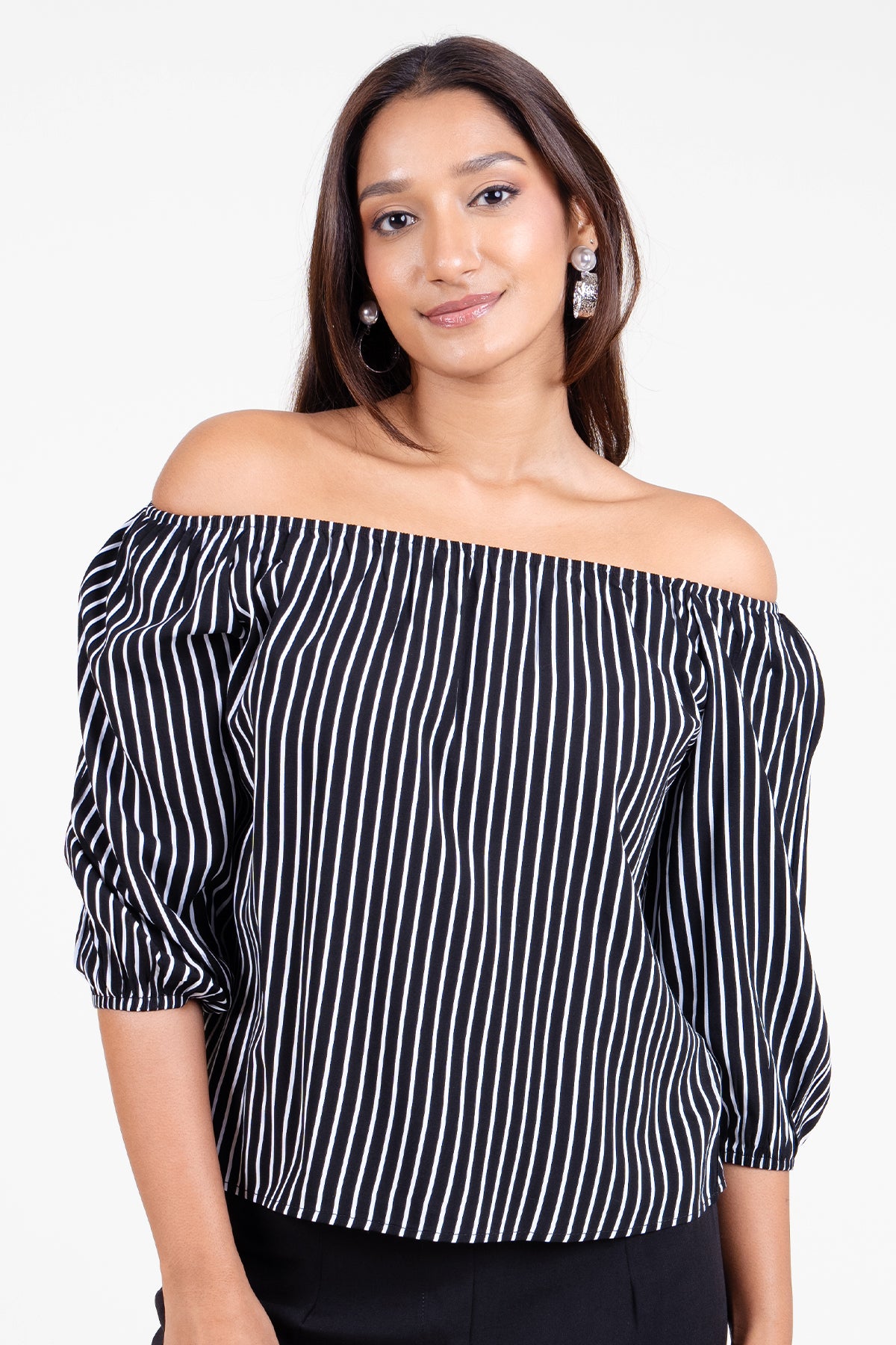 Envogue Women's Elbow Length Stripe Chic Casual Top