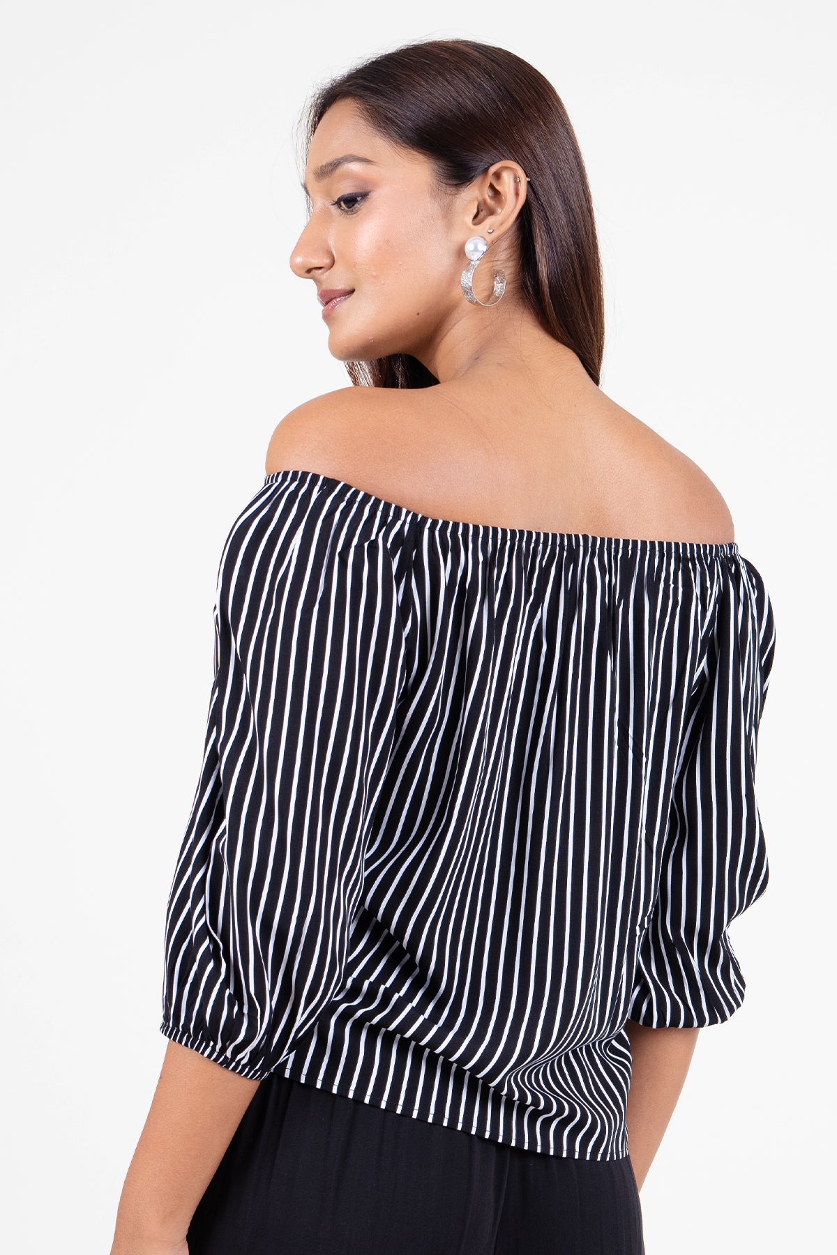 Envogue Women's Elbow Length Stripe Chic Casual Top