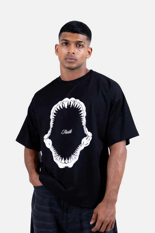 Hustle Men's Printed Crew Neck T-Shirt - Black & Beige