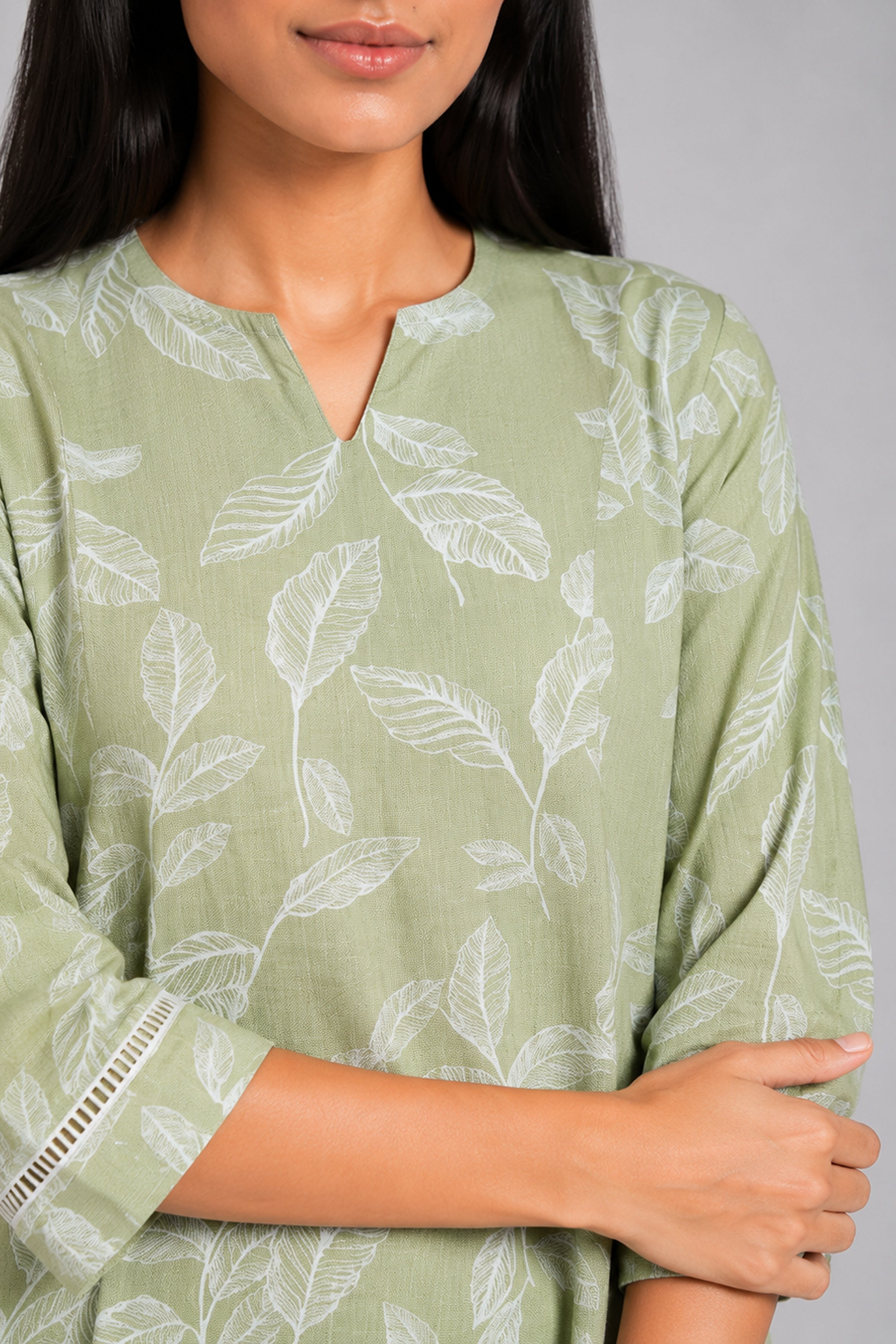 HADA Women's Casual Printed Kurta - Green