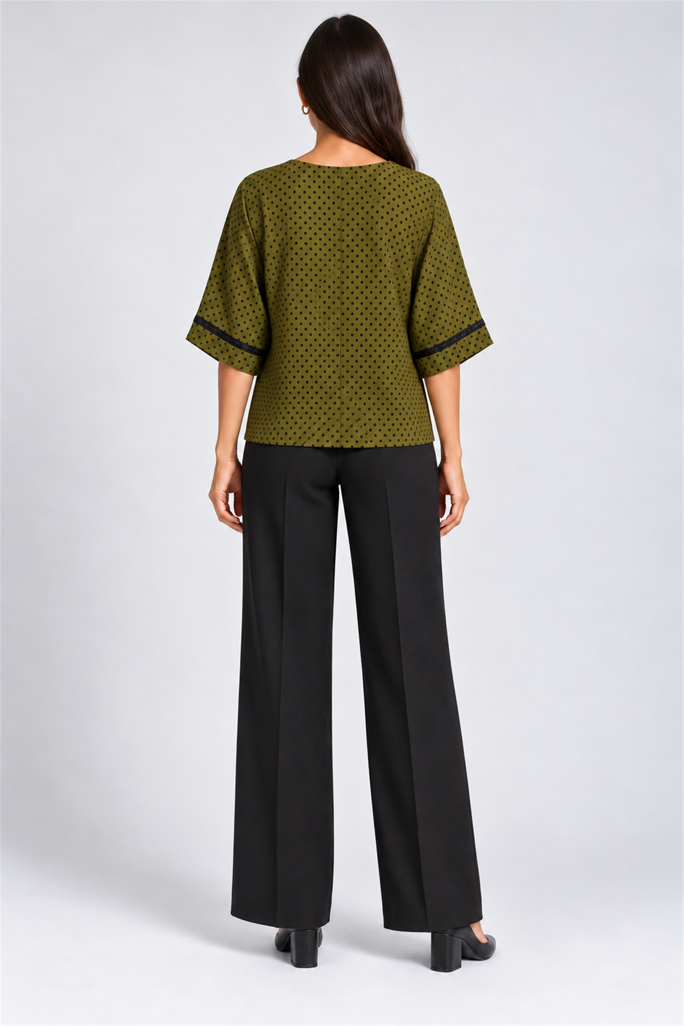 ENVOGUE Women's Formal Dots Printed Blouse - Army Green