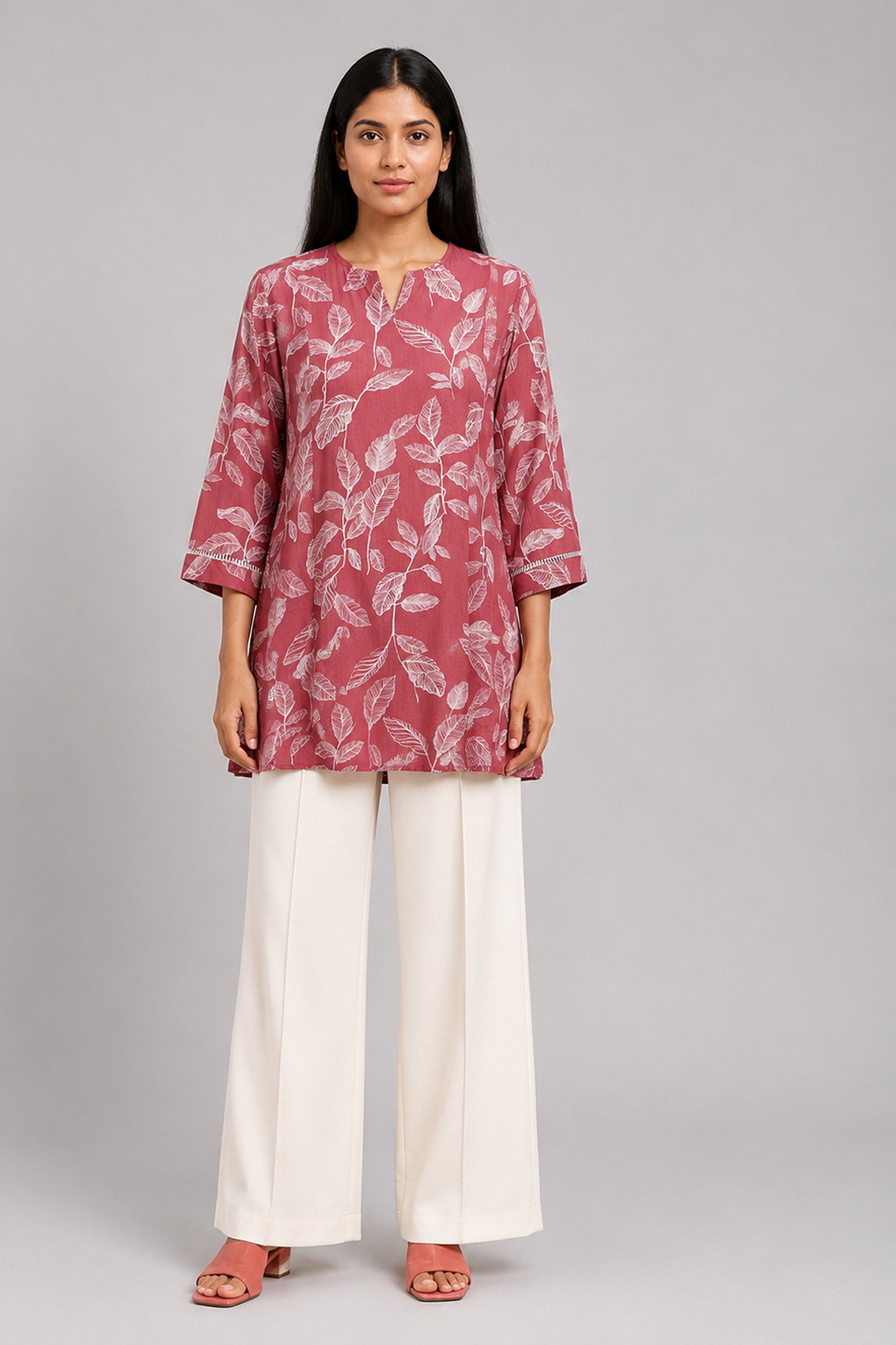 HADA Women's Casual Printed Kurta - Red