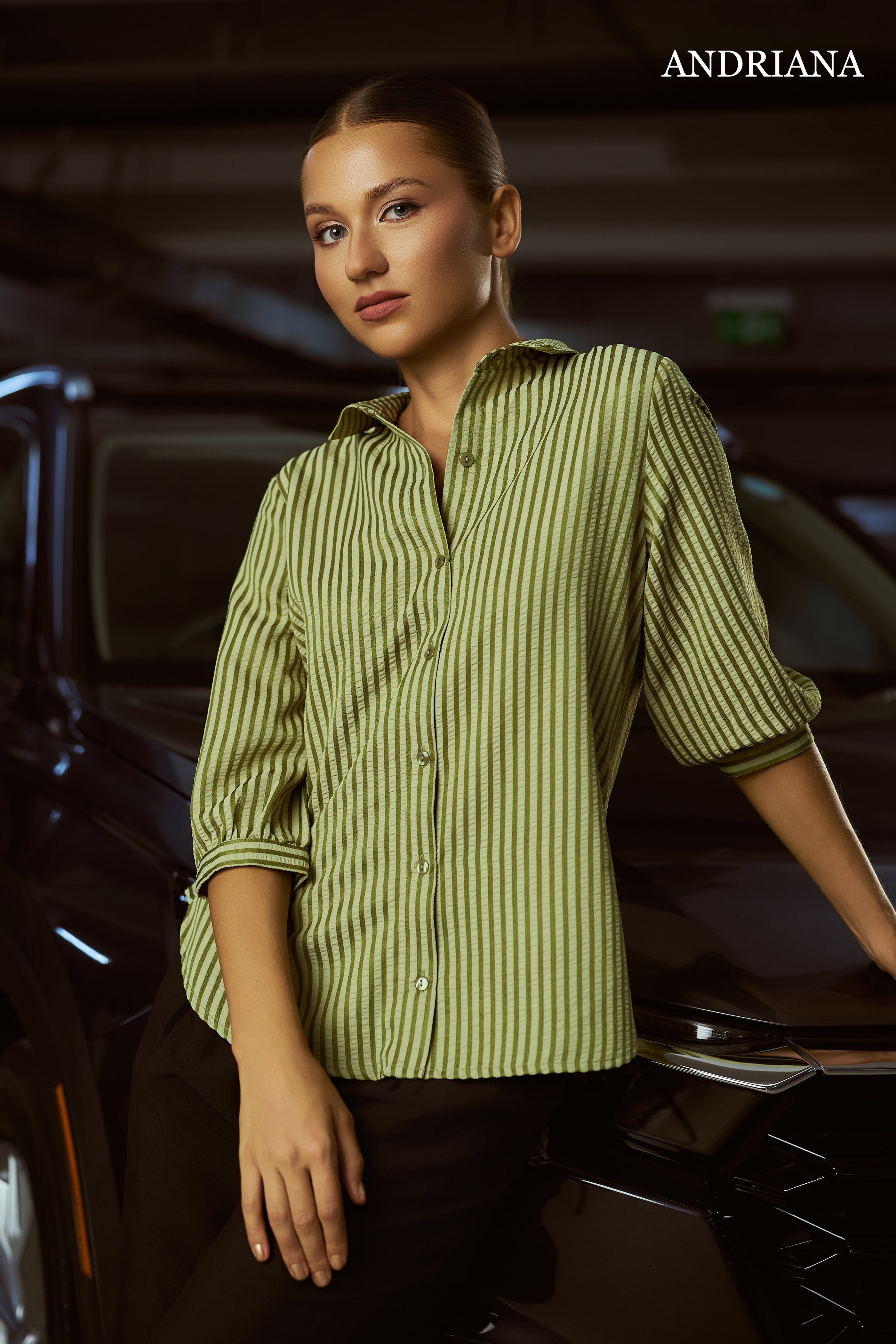ANDRIANA Women's Striped Formal Blouse