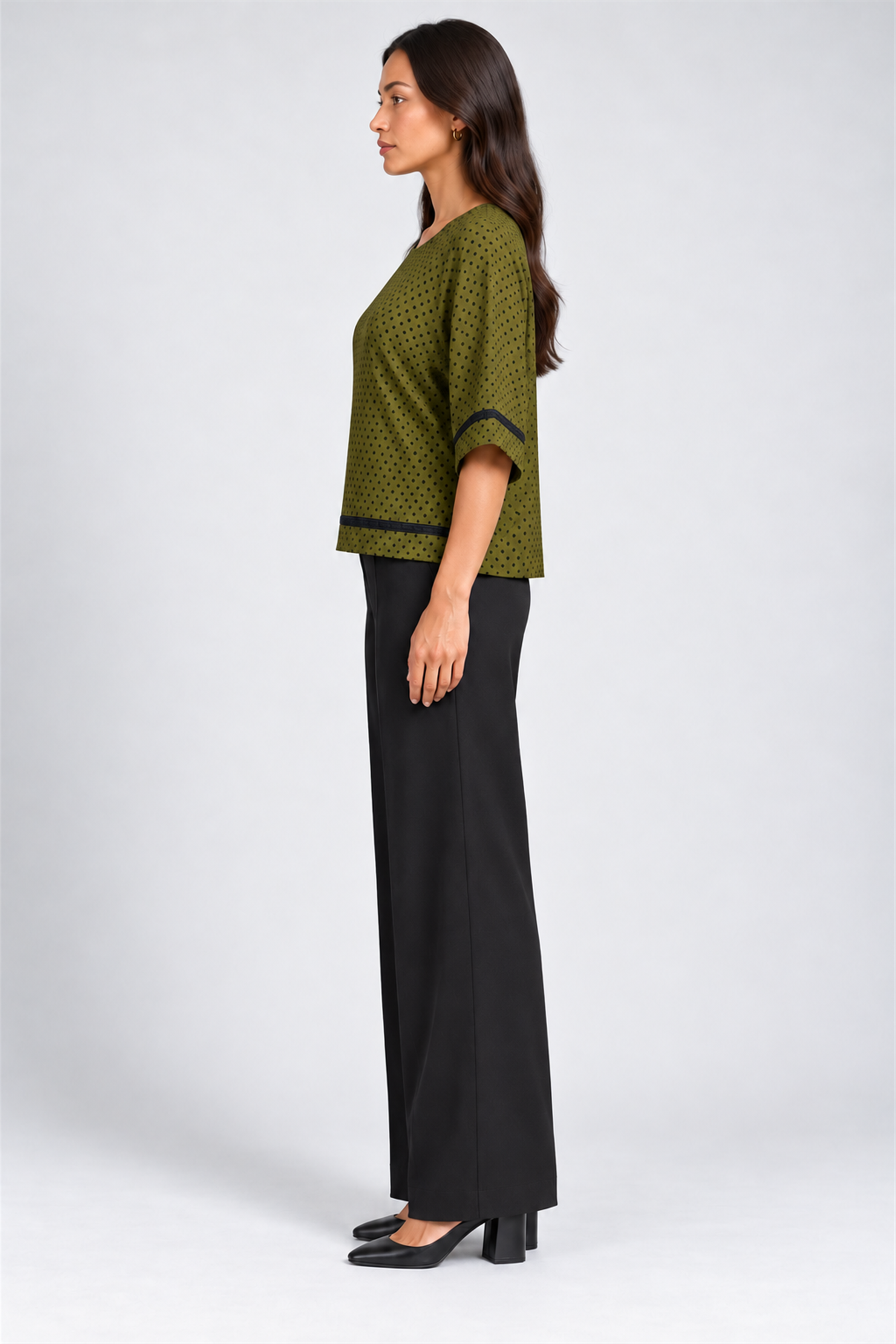 ENVOGUE Women's Formal Dots Printed Blouse - Army Green