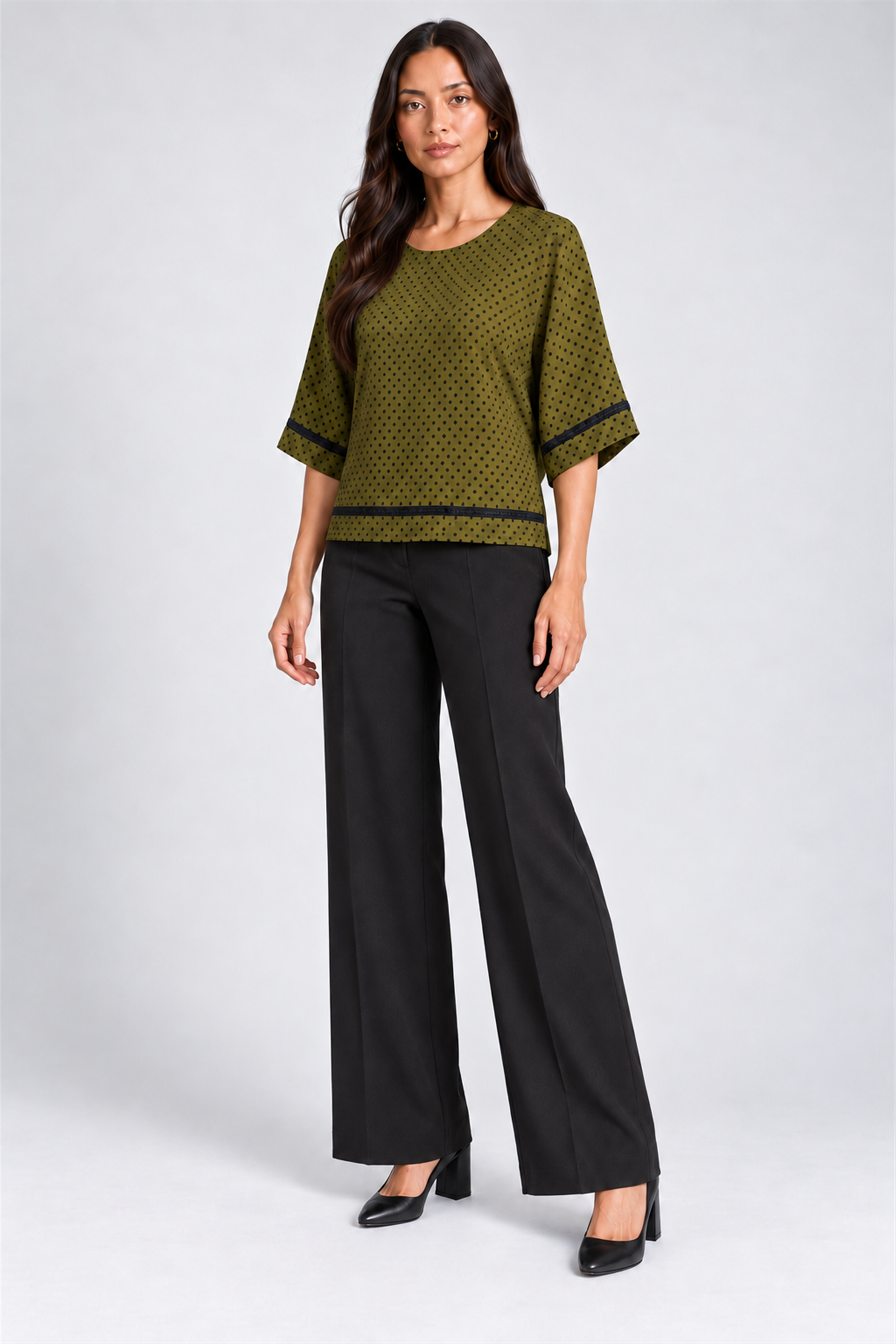 ENVOGUE Women's Formal Dots Printed Blouse - Army Green