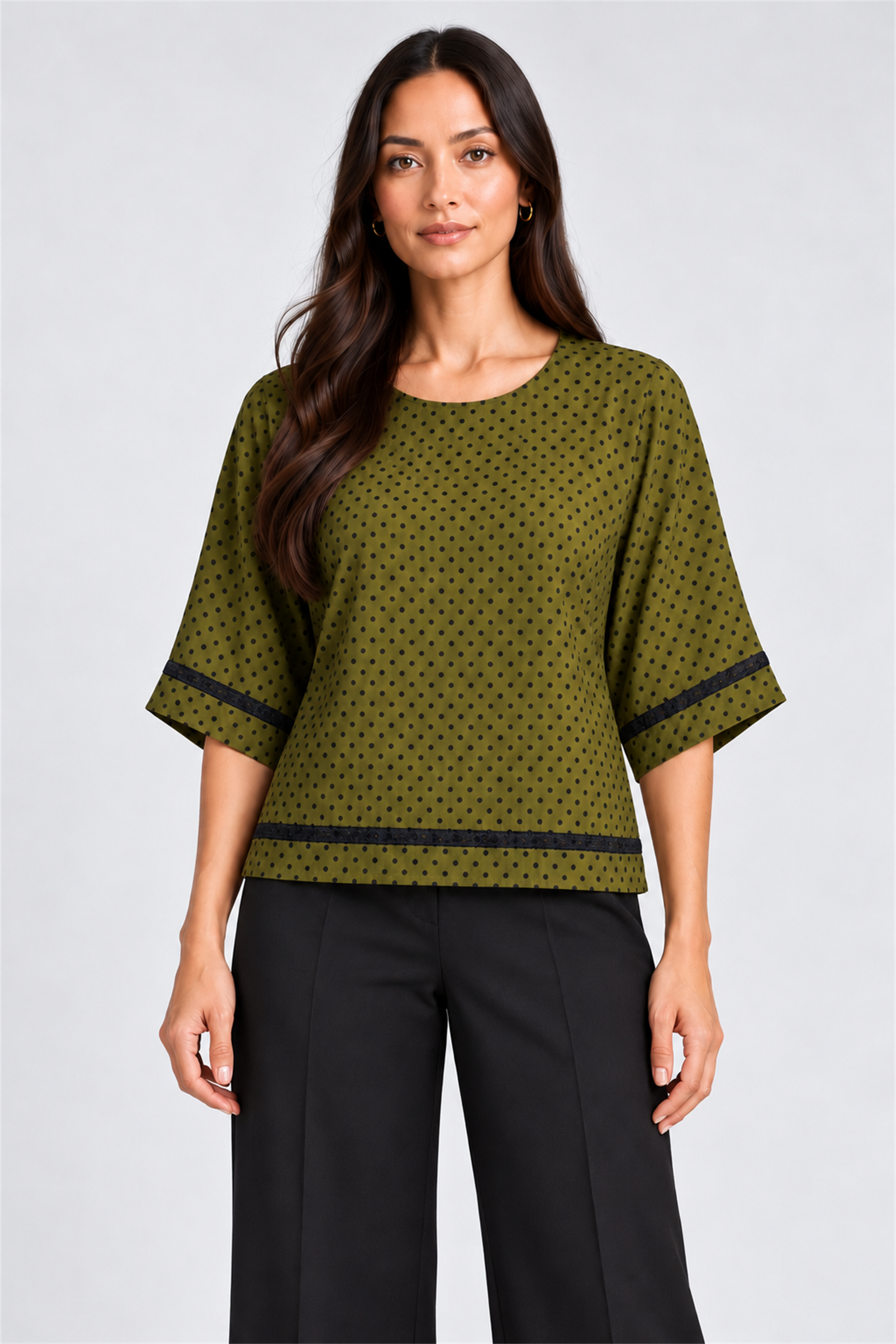 ENVOGUE Women's Formal Dots Printed Blouse - Army Green