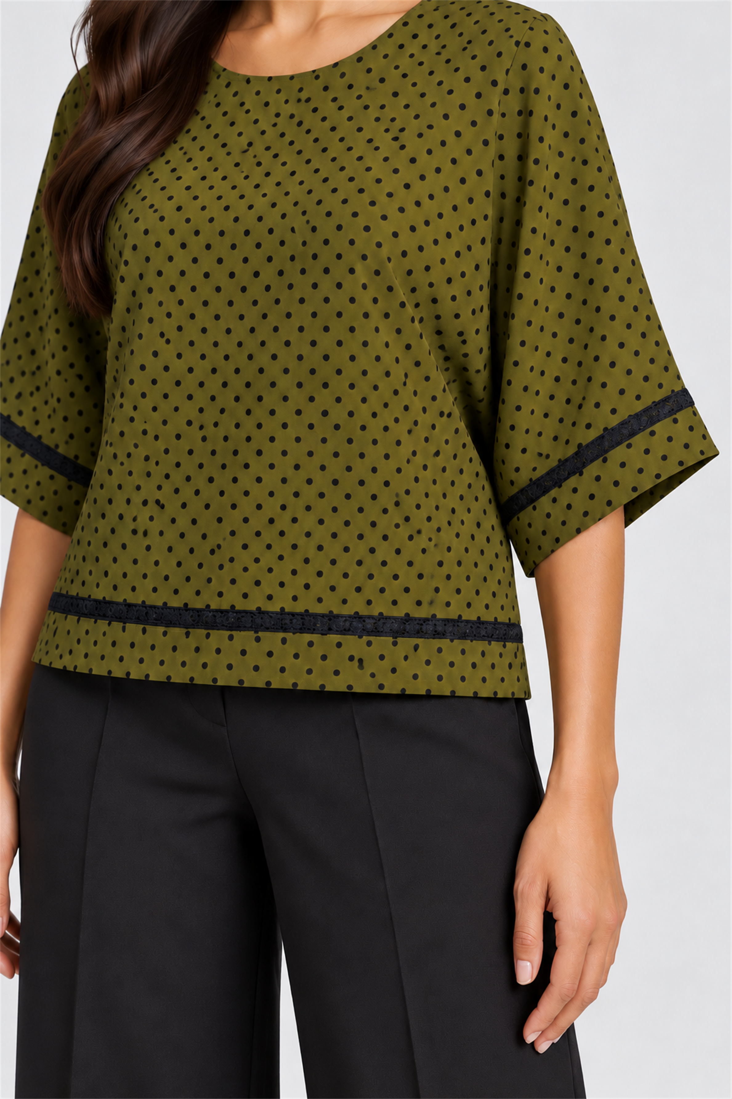 ENVOGUE Women's Formal Dots Printed Blouse - Army Green