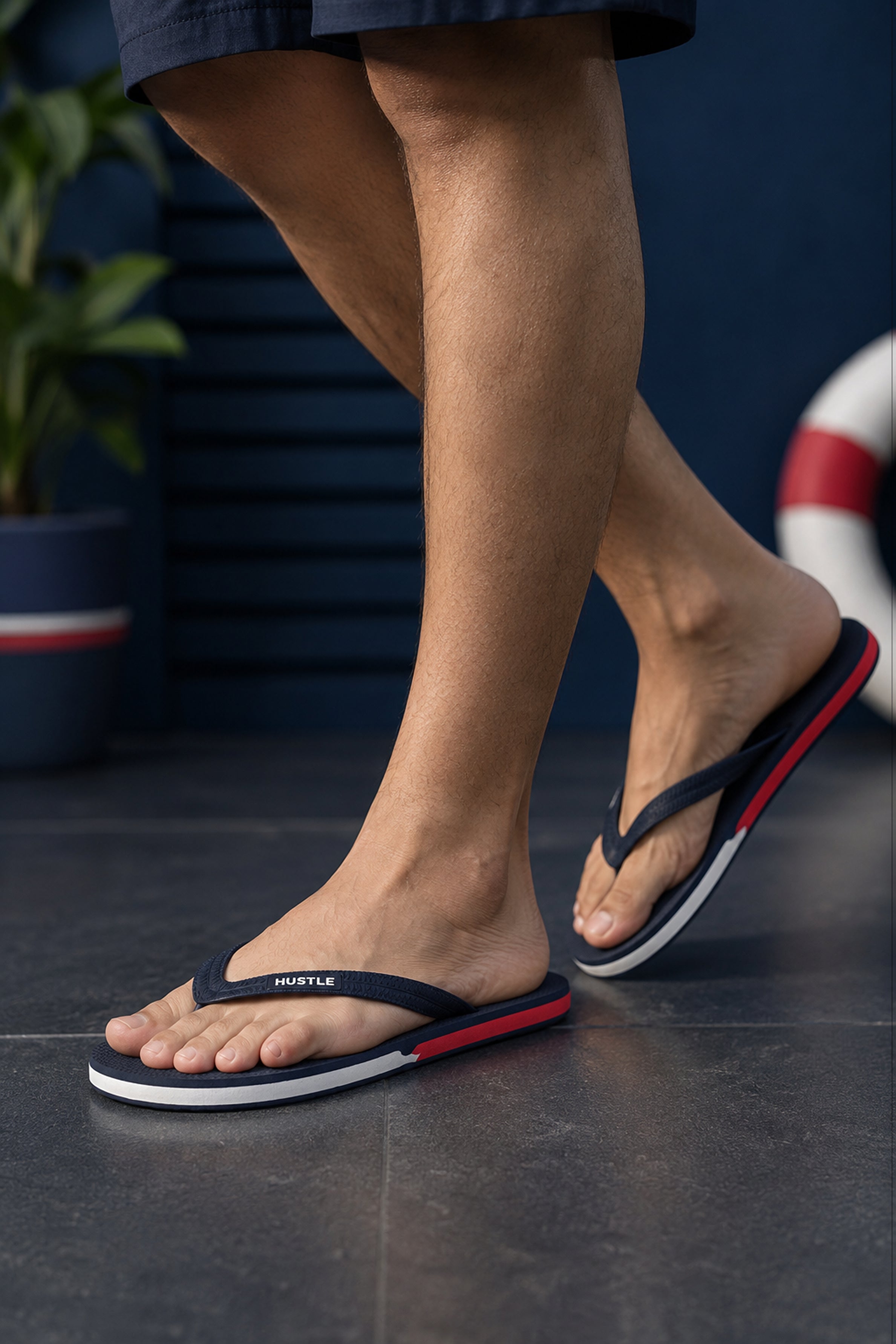 HUSTLE Men's Blue Flip Flops