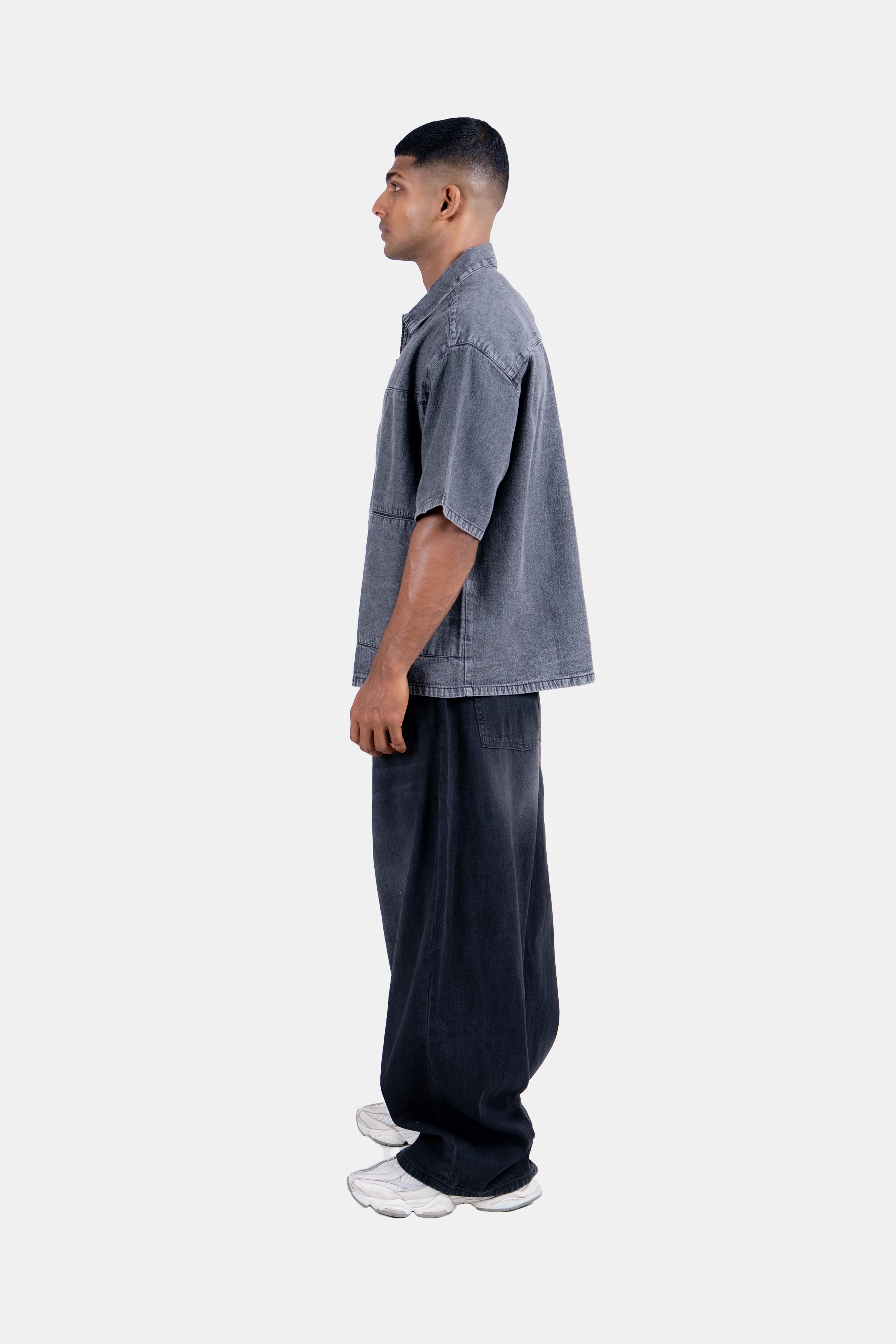 Hustle Men's Denim Shirt - Blue & Gray