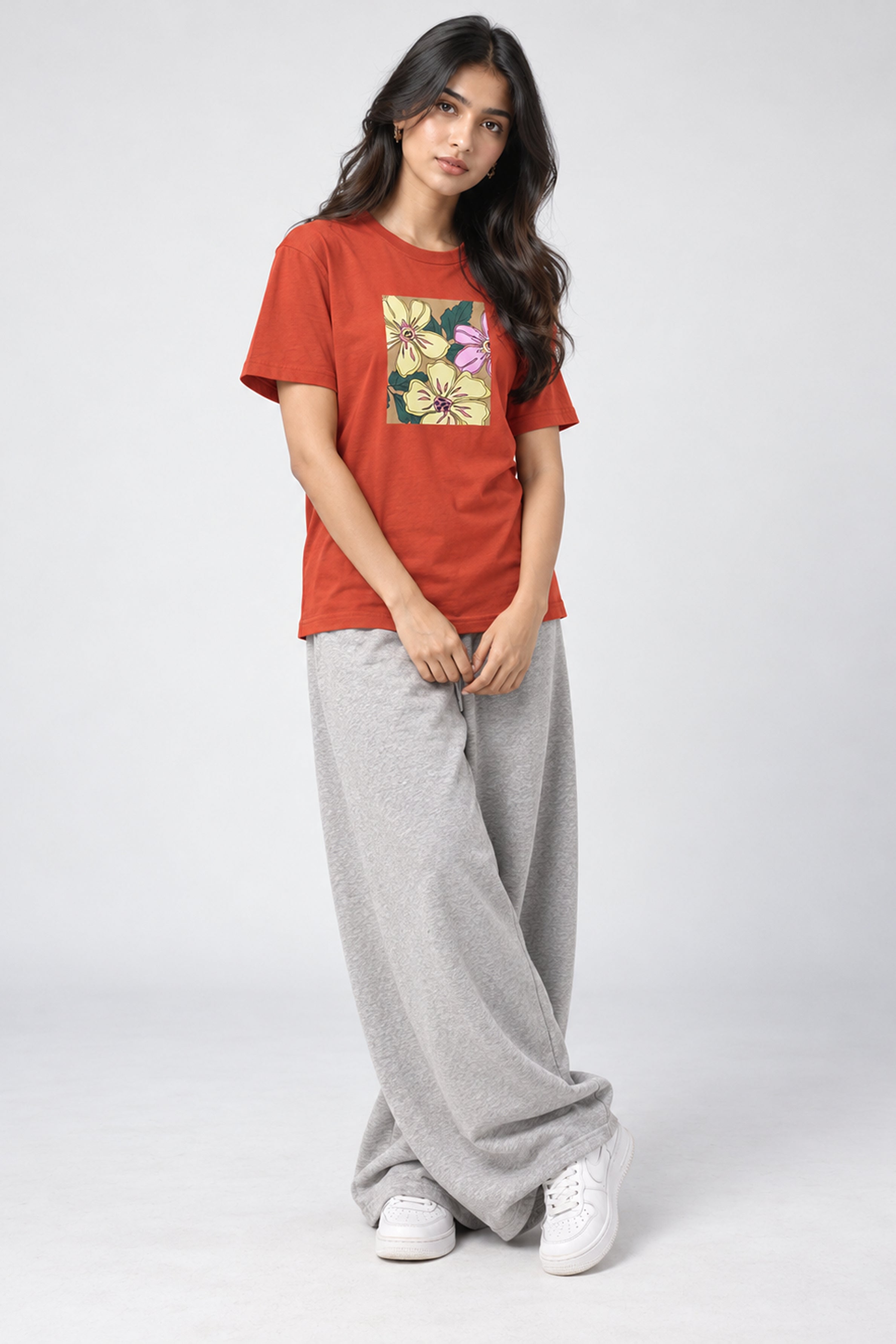 LOLI Women's Crew Neck Regular Tees - Orange