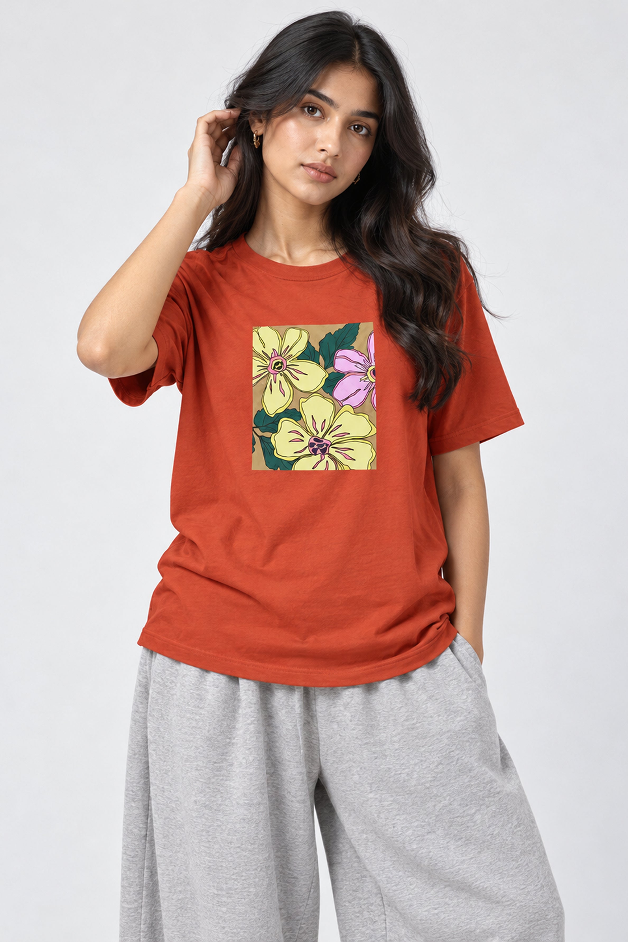 LOLI Women's Crew Neck Regular Tees - Orange