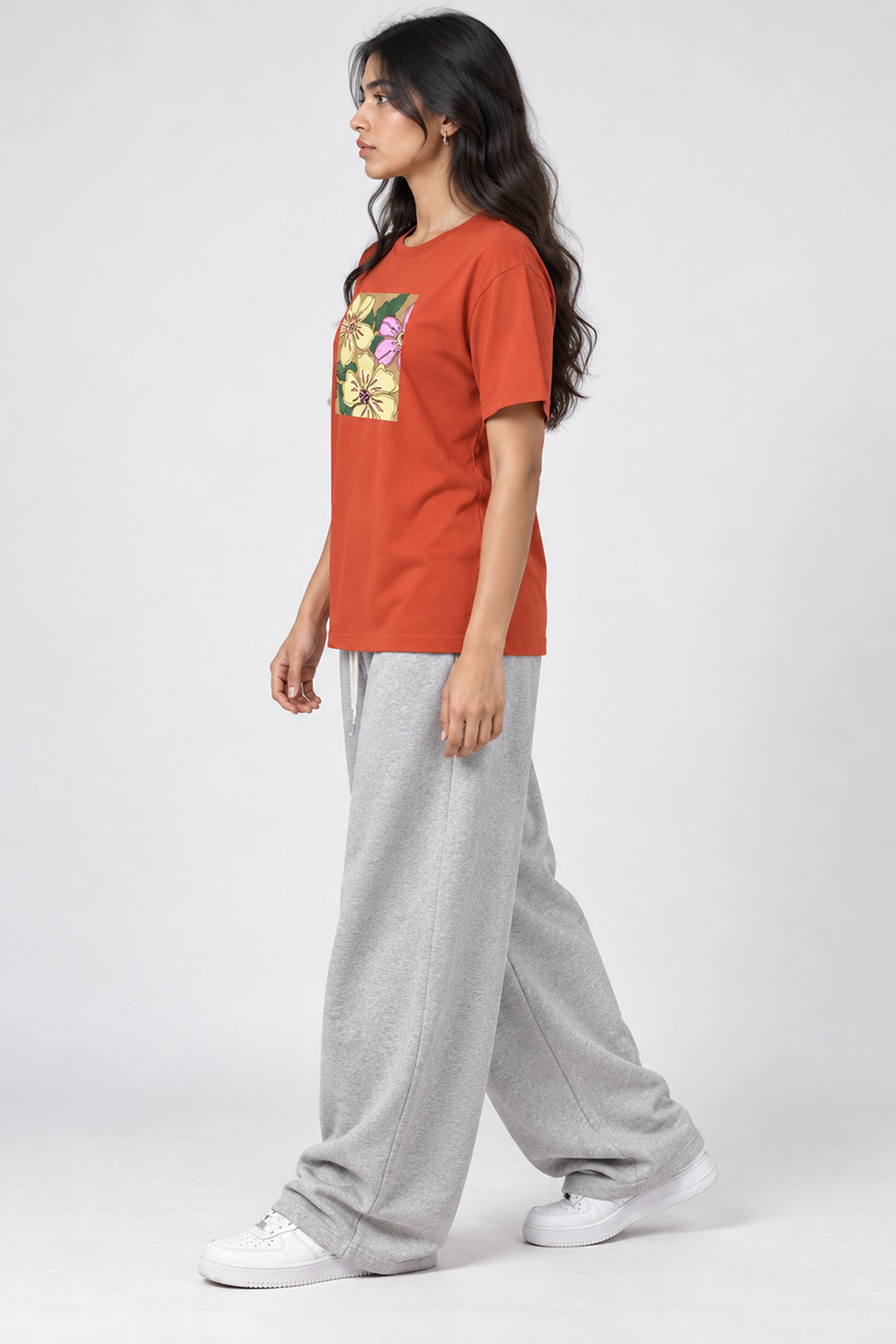 LOLI Women's Crew Neck Regular Tees - Orange