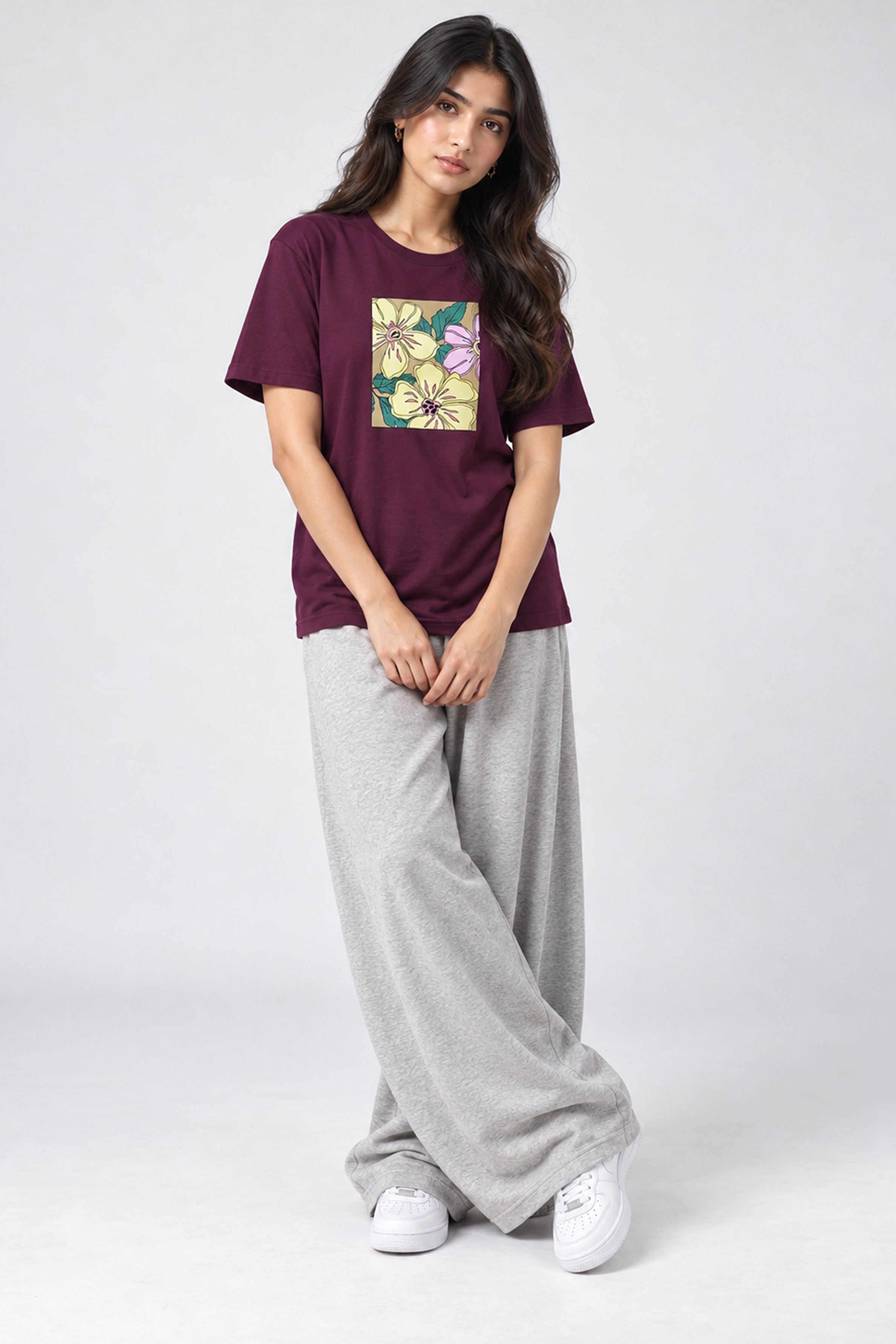LOLI Women's Crew Neck Regular Tees - Maroon