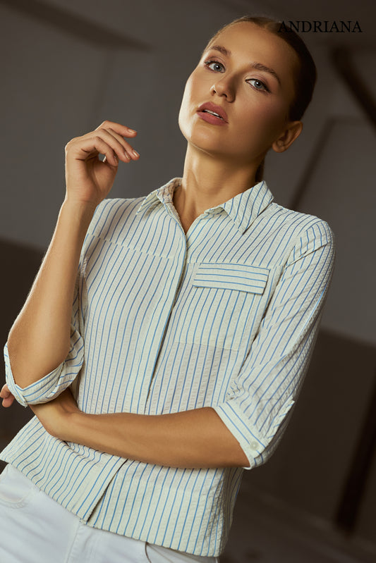 ANDRIANA Women's Striped Formal Blouse
