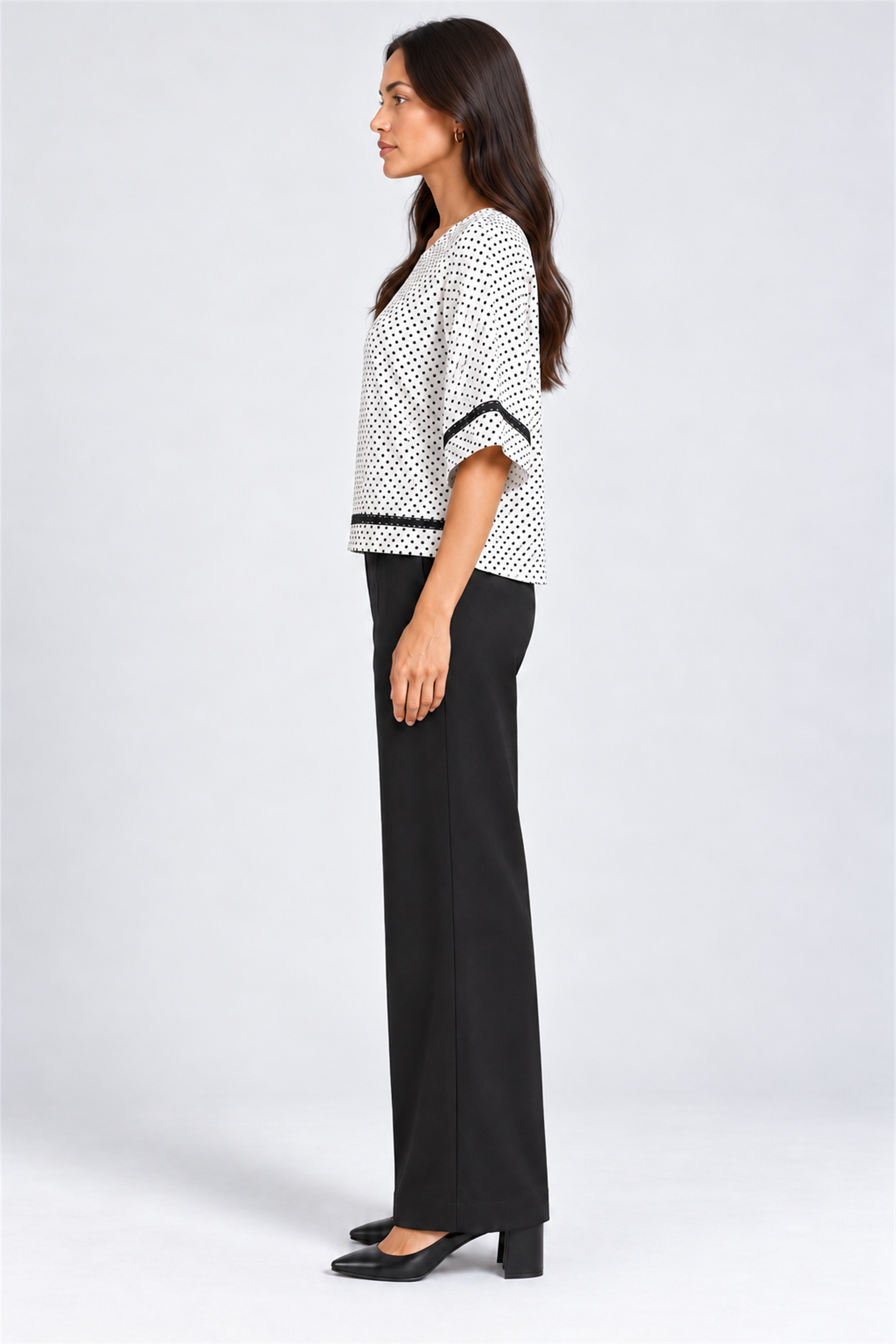 ENVOGUE Women's Formal Dots Printed Blouse - Cream