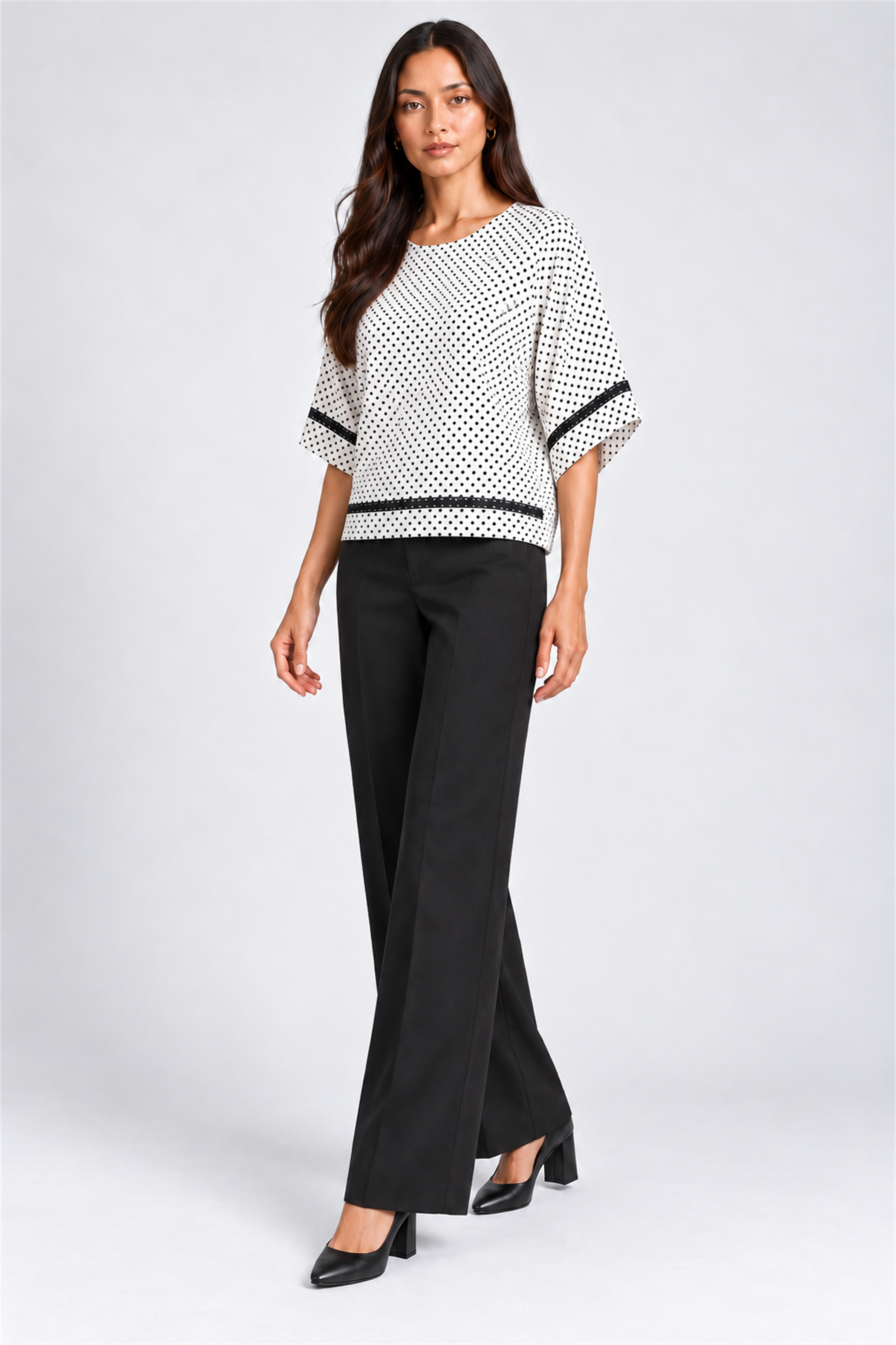 ENVOGUE Women's Formal Dots Printed Blouse - Cream