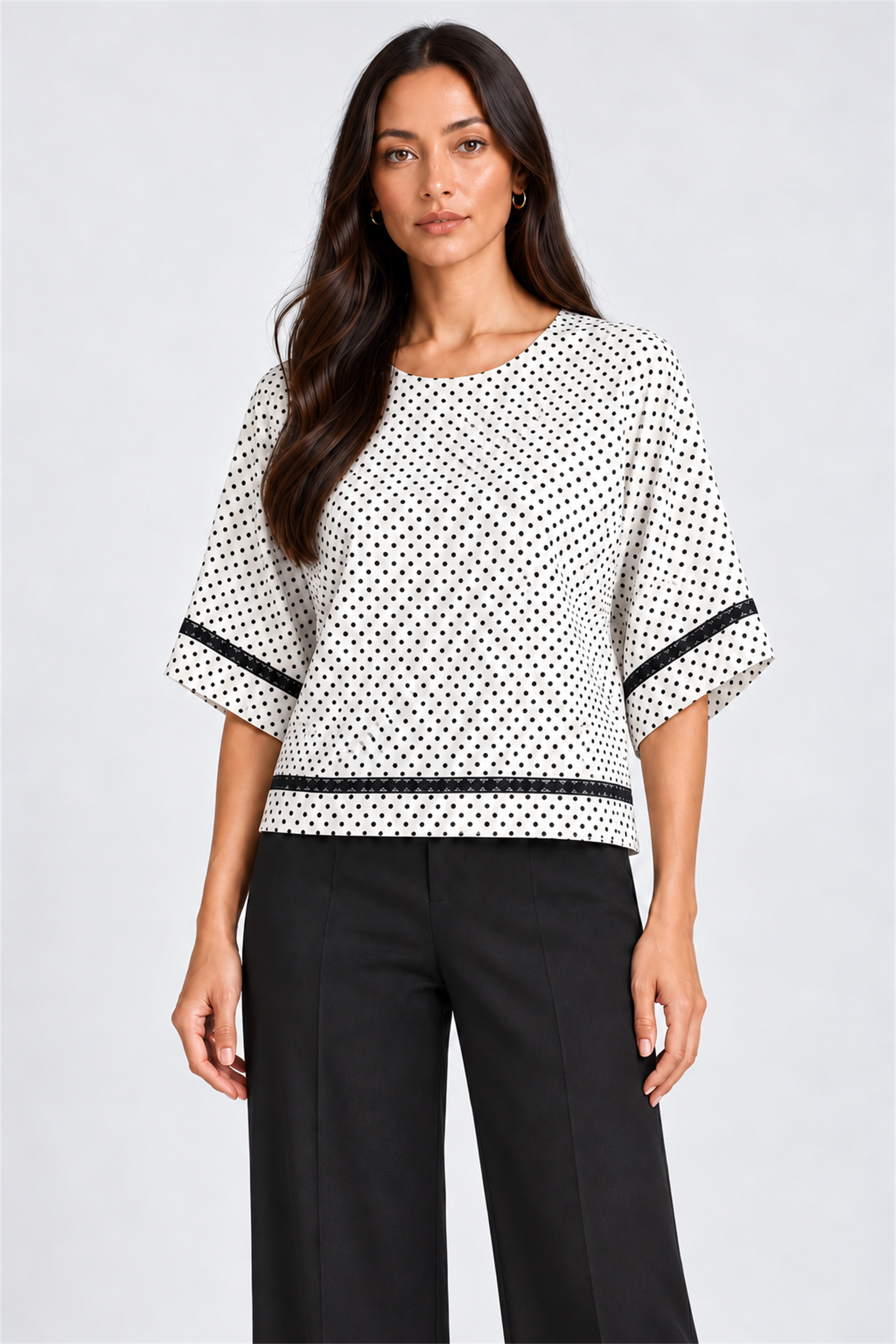 ENVOGUE Women's Formal Dots Printed Blouse - Cream