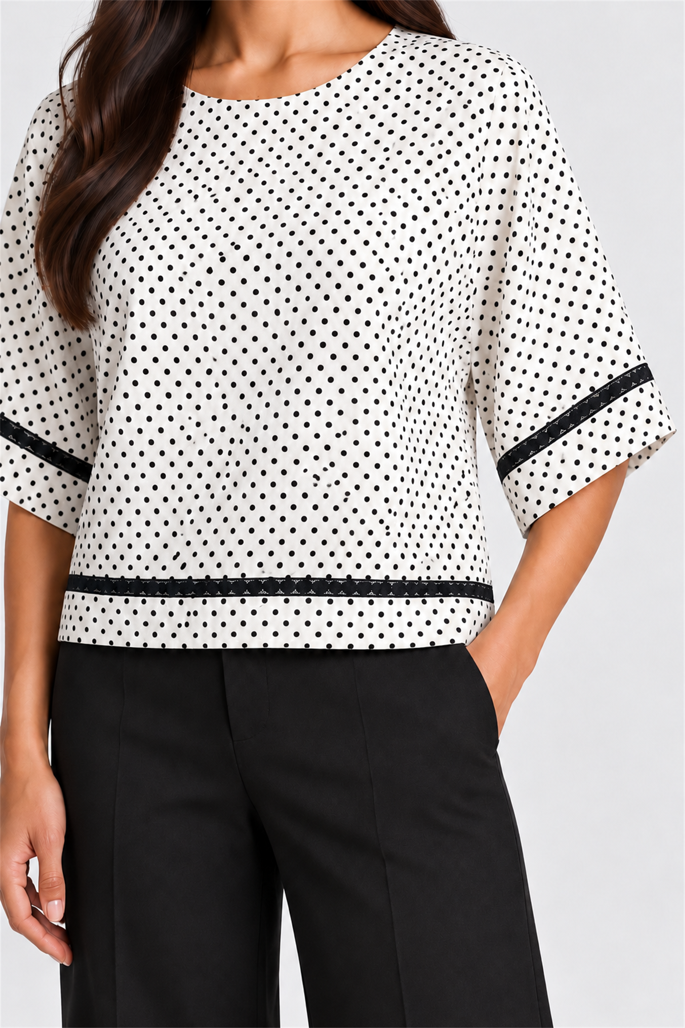 ENVOGUE Women's Formal Dots Printed Blouse - Cream