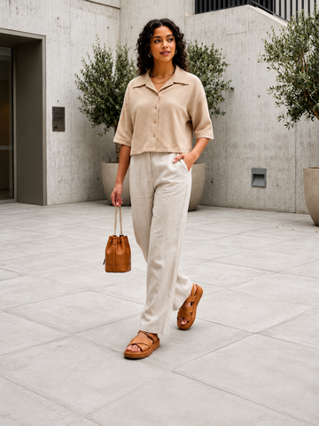 MODANO Ladies Casual Crop Top - Beige