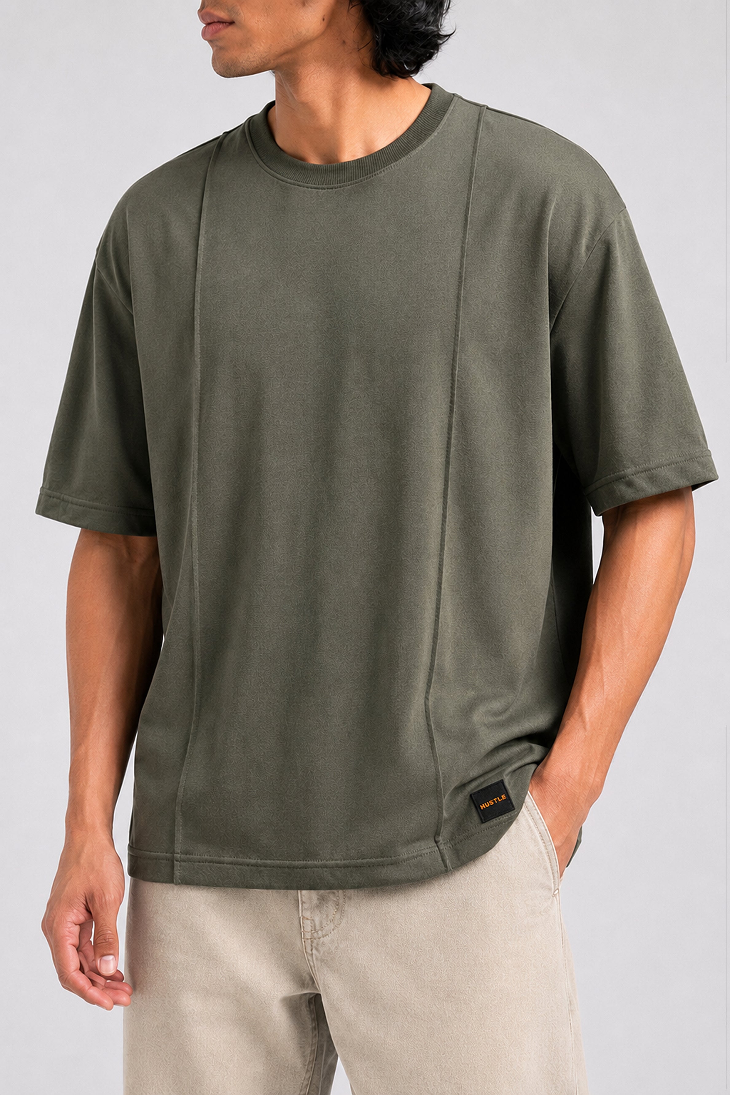 HUSTLE Essentials Men's Crew Neck Oversized Tees - Dark Green