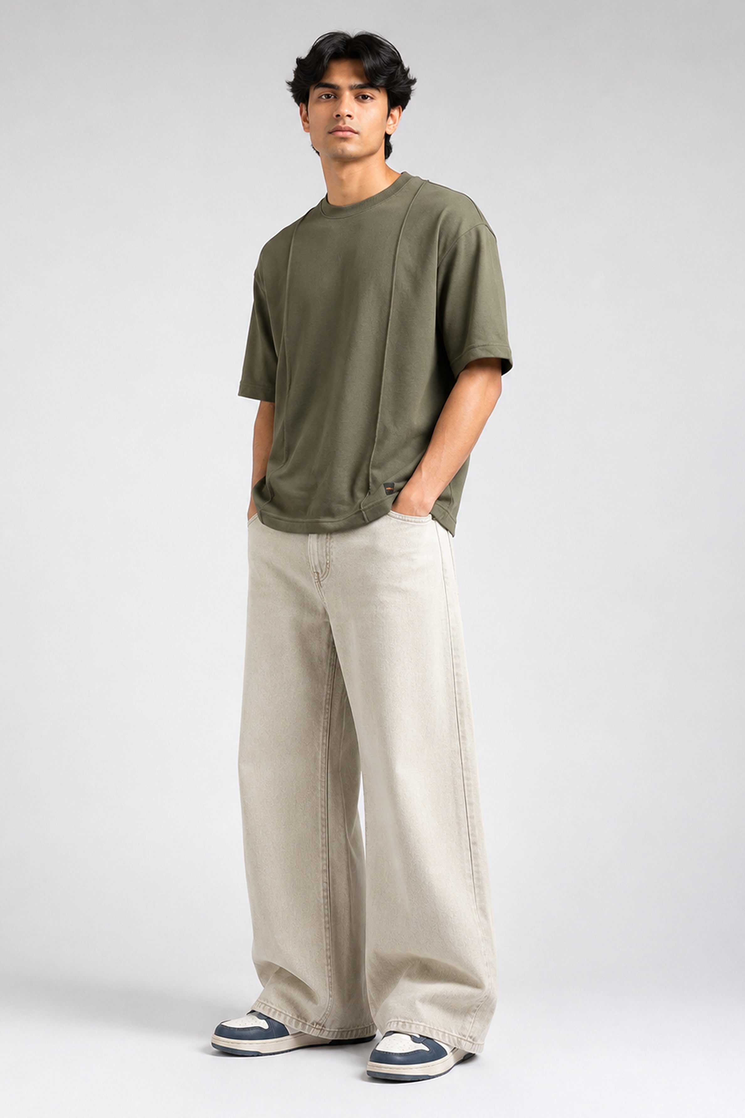HUSTLE Essentials Men's Crew Neck Oversized Tees - Dark Green