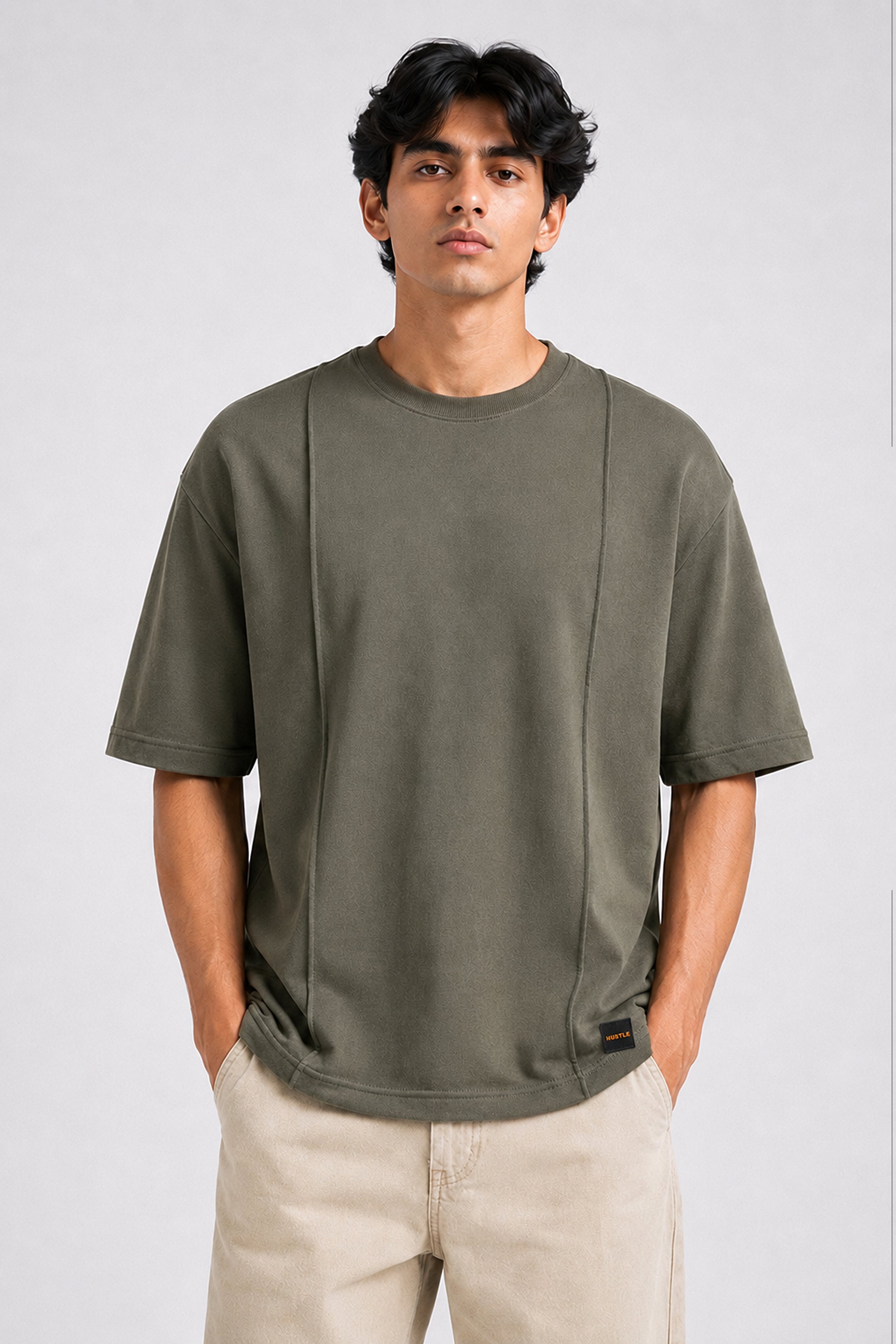 HUSTLE Essentials Men's Crew Neck Oversized Tees - Dark Green