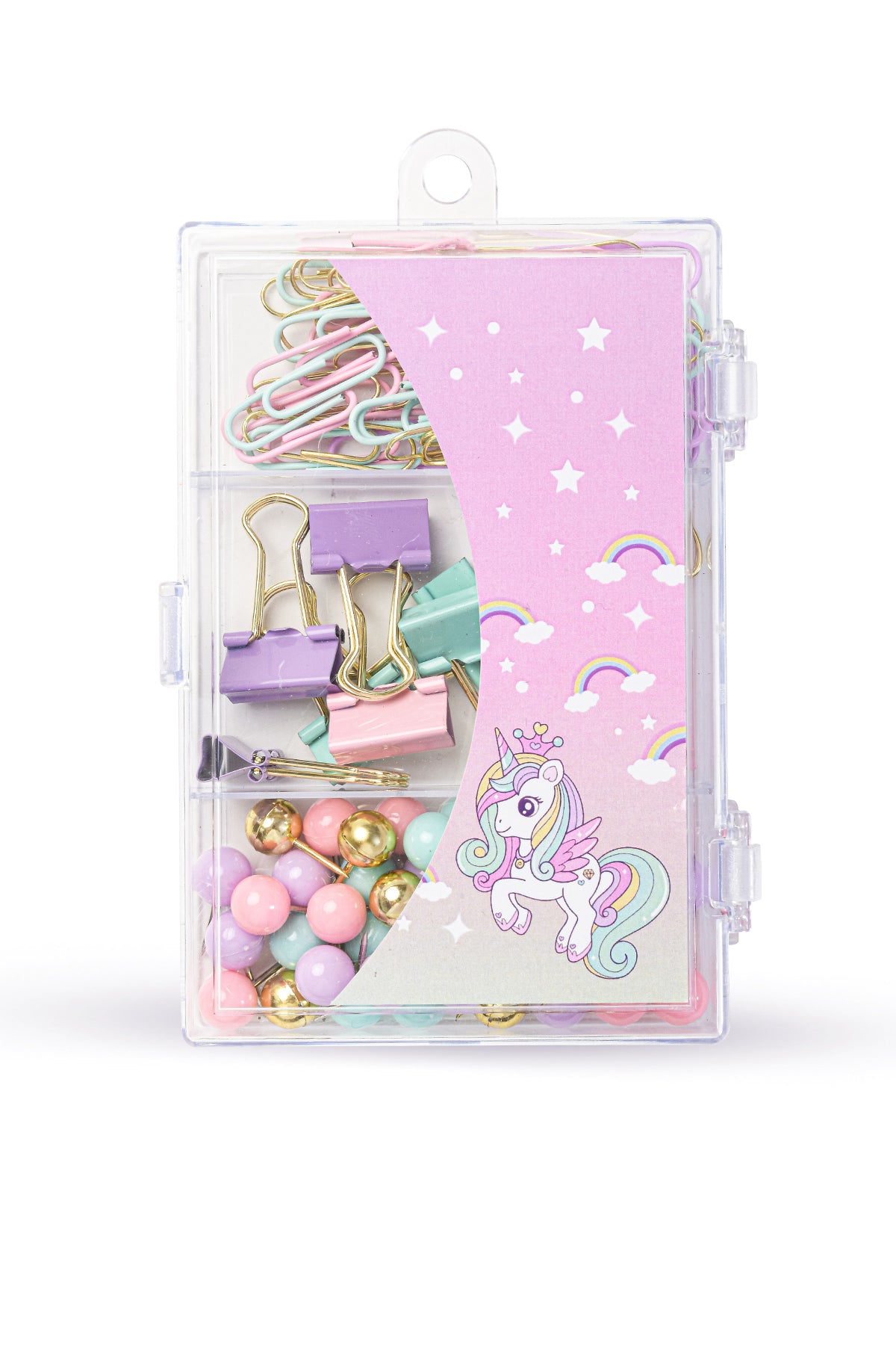 Unicorn three-compartment clip & pin box