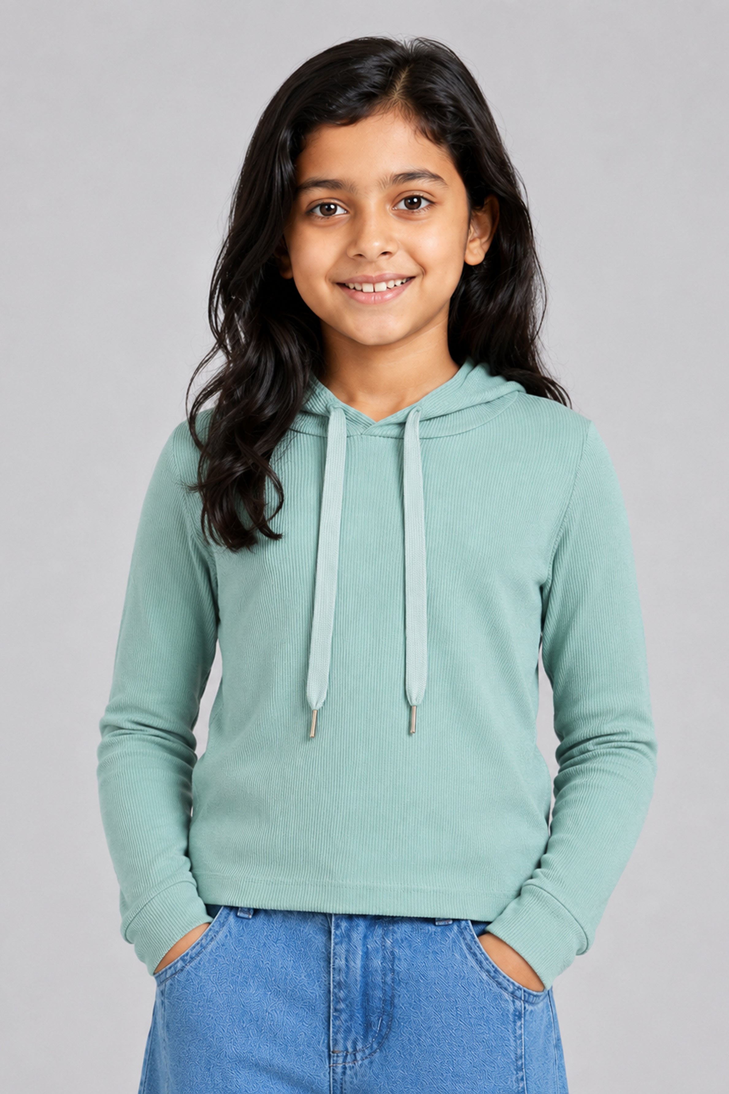 LITTLE MODANO Kids' Green Hooded Tee