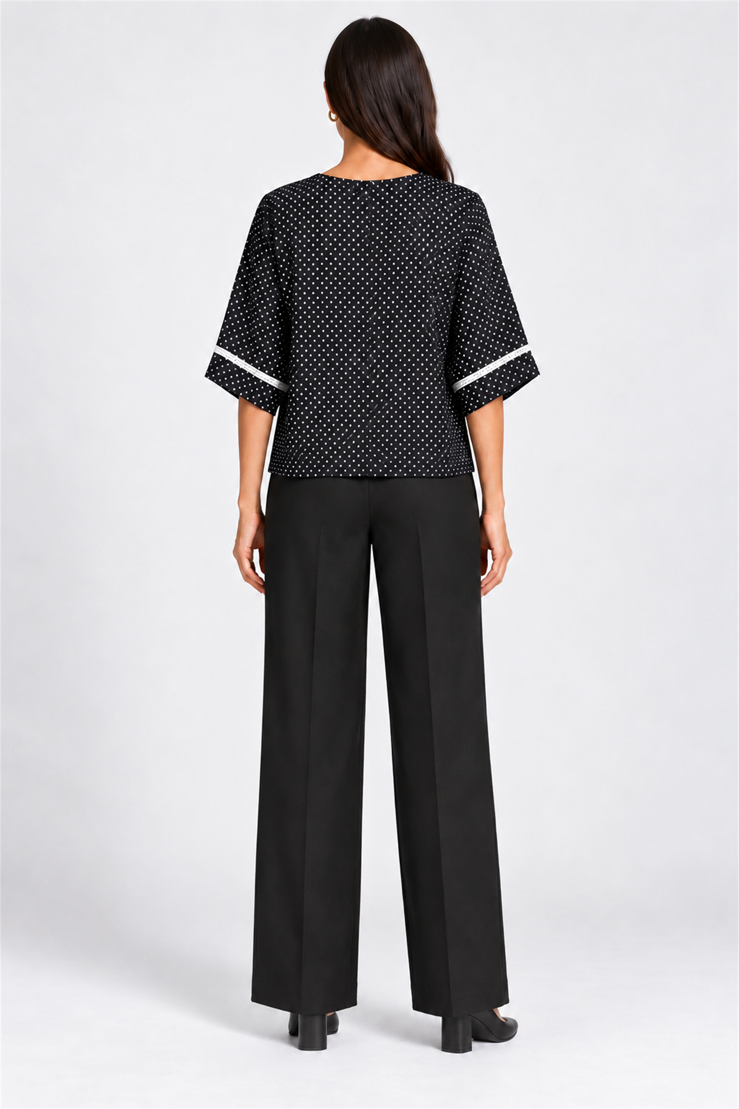 ENVOGUE Women's Formal Dots Printed Blouse - Black