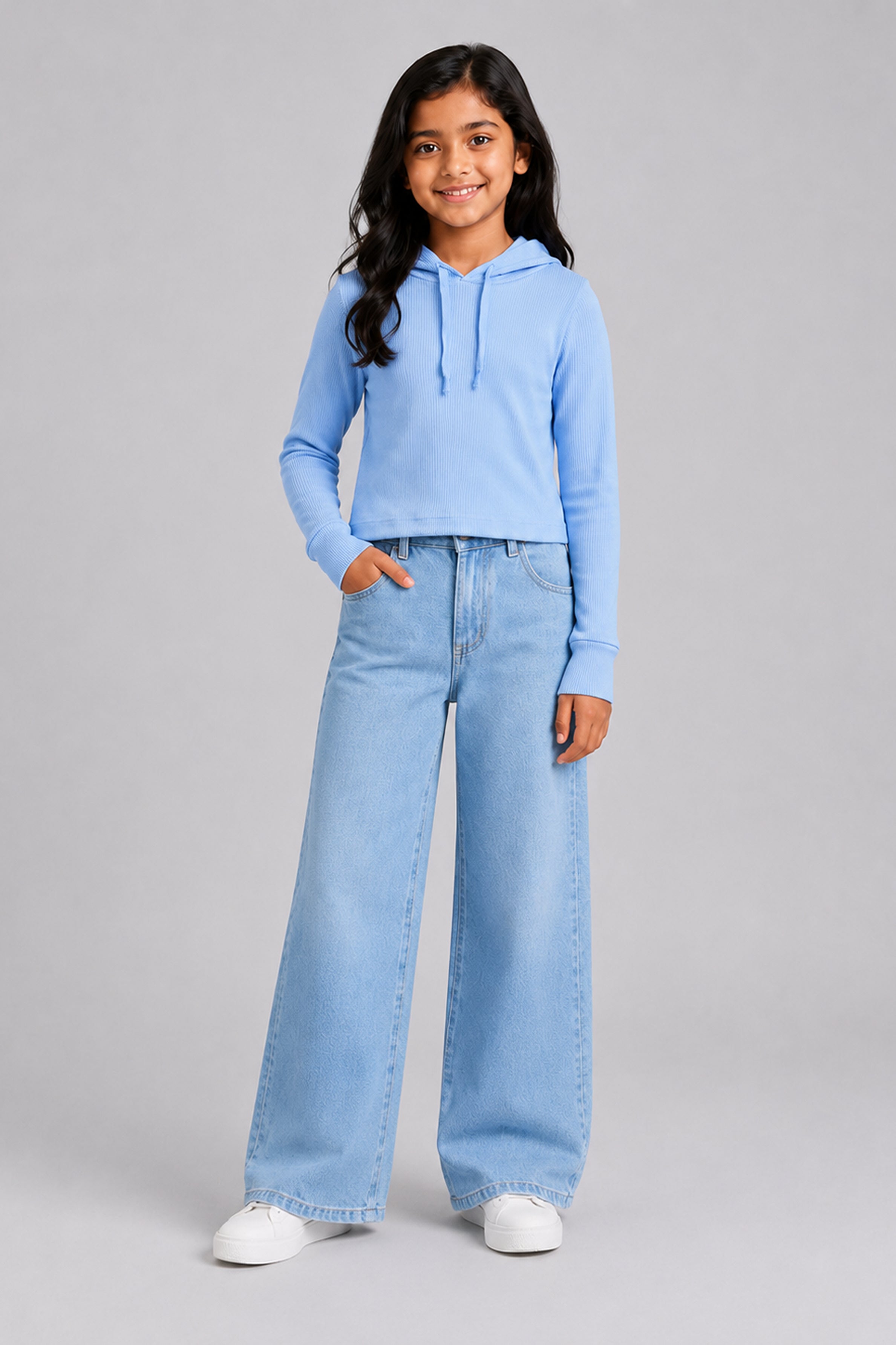LITTLE MODANO Kids' Light Blue Hooded Tee