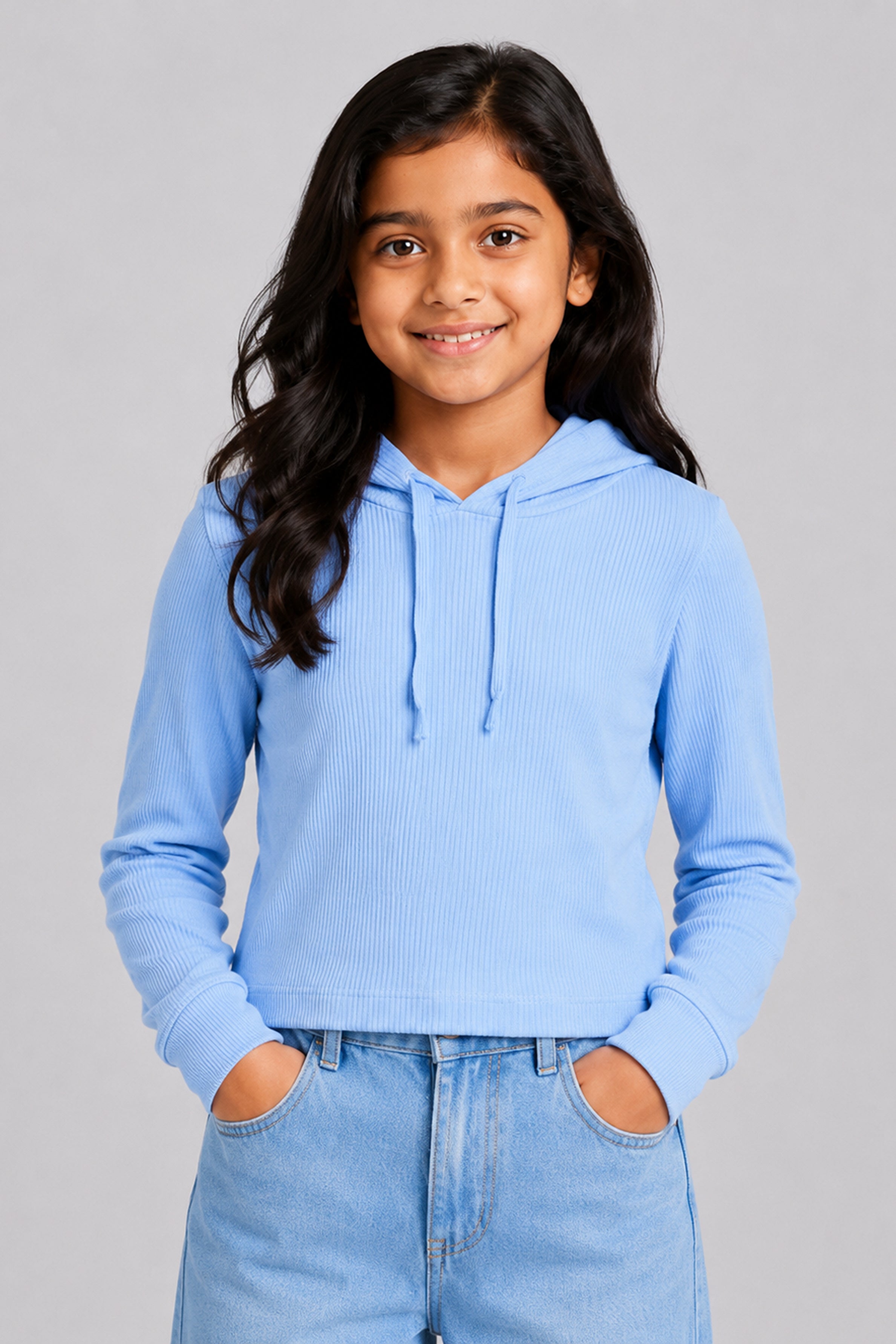 LITTLE MODANO Kids' Light Blue Hooded Tee