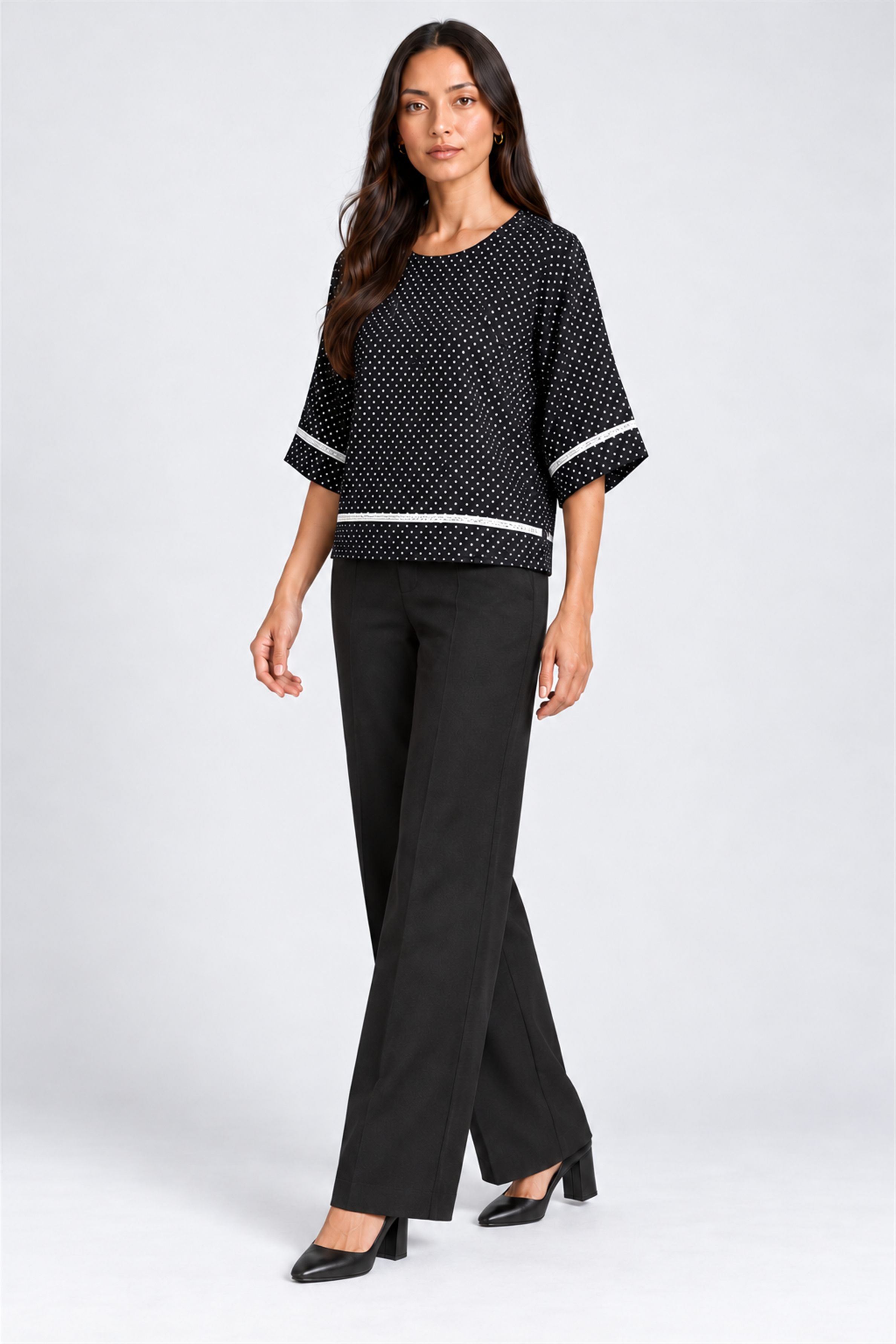 ENVOGUE Women's Formal Dots Printed Blouse - Black