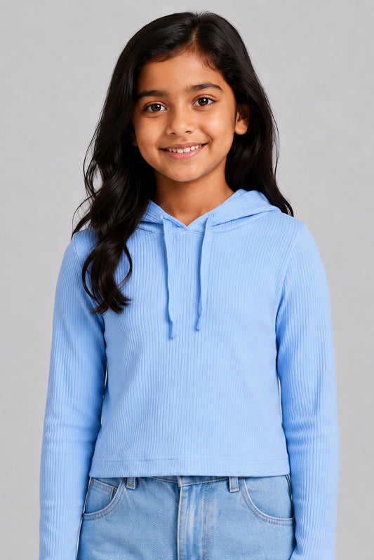 LITTLE MODANO Kids' Light Blue Hooded Tee
