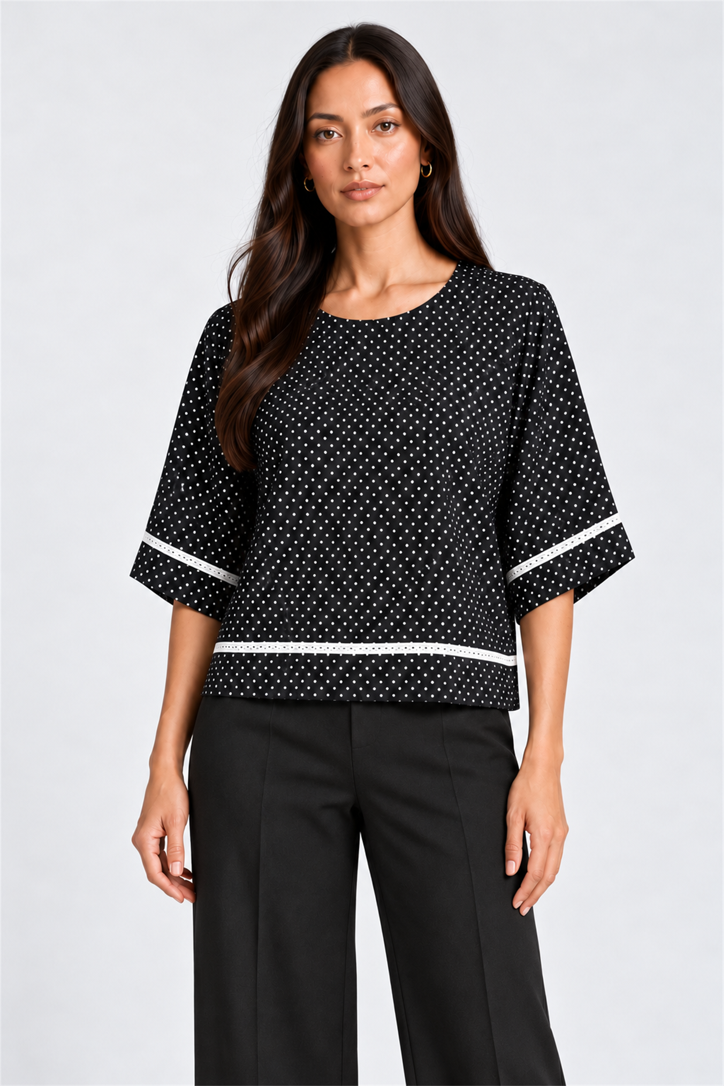 ENVOGUE Women's Formal Dots Printed Blouse - Black