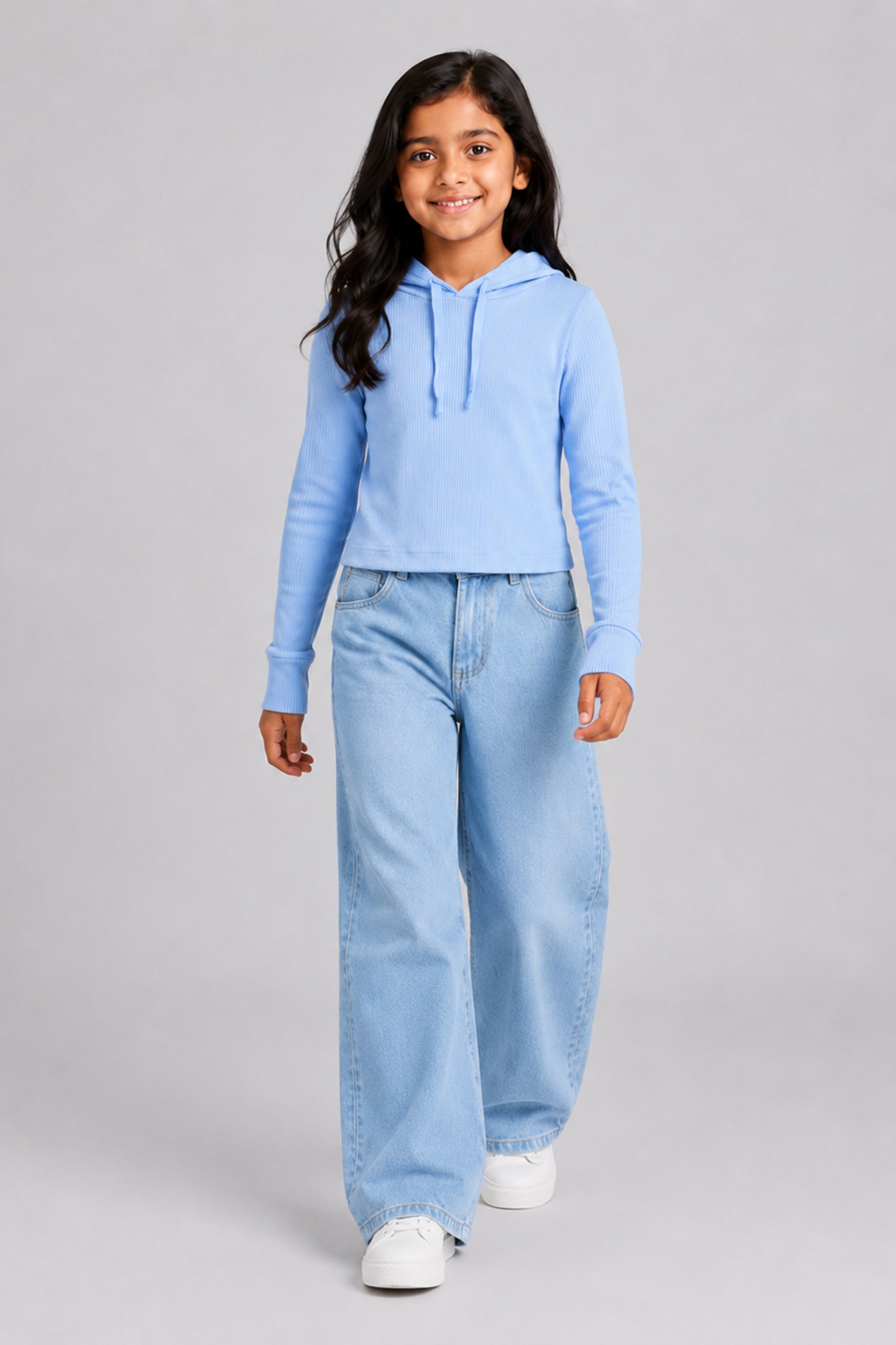 LITTLE MODANO Kids' Light Blue Hooded Tee