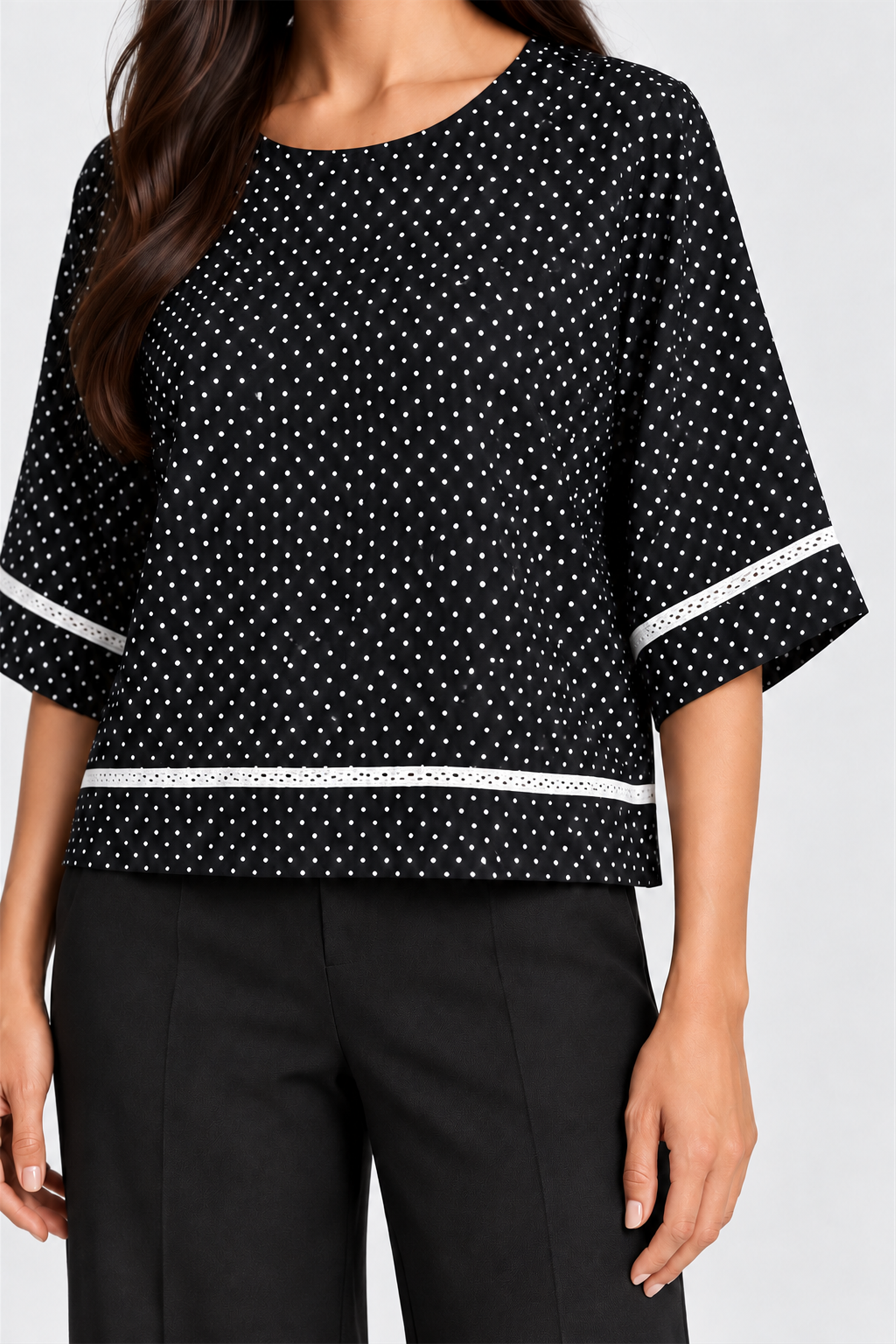 ENVOGUE Women's Formal Dots Printed Blouse - Black