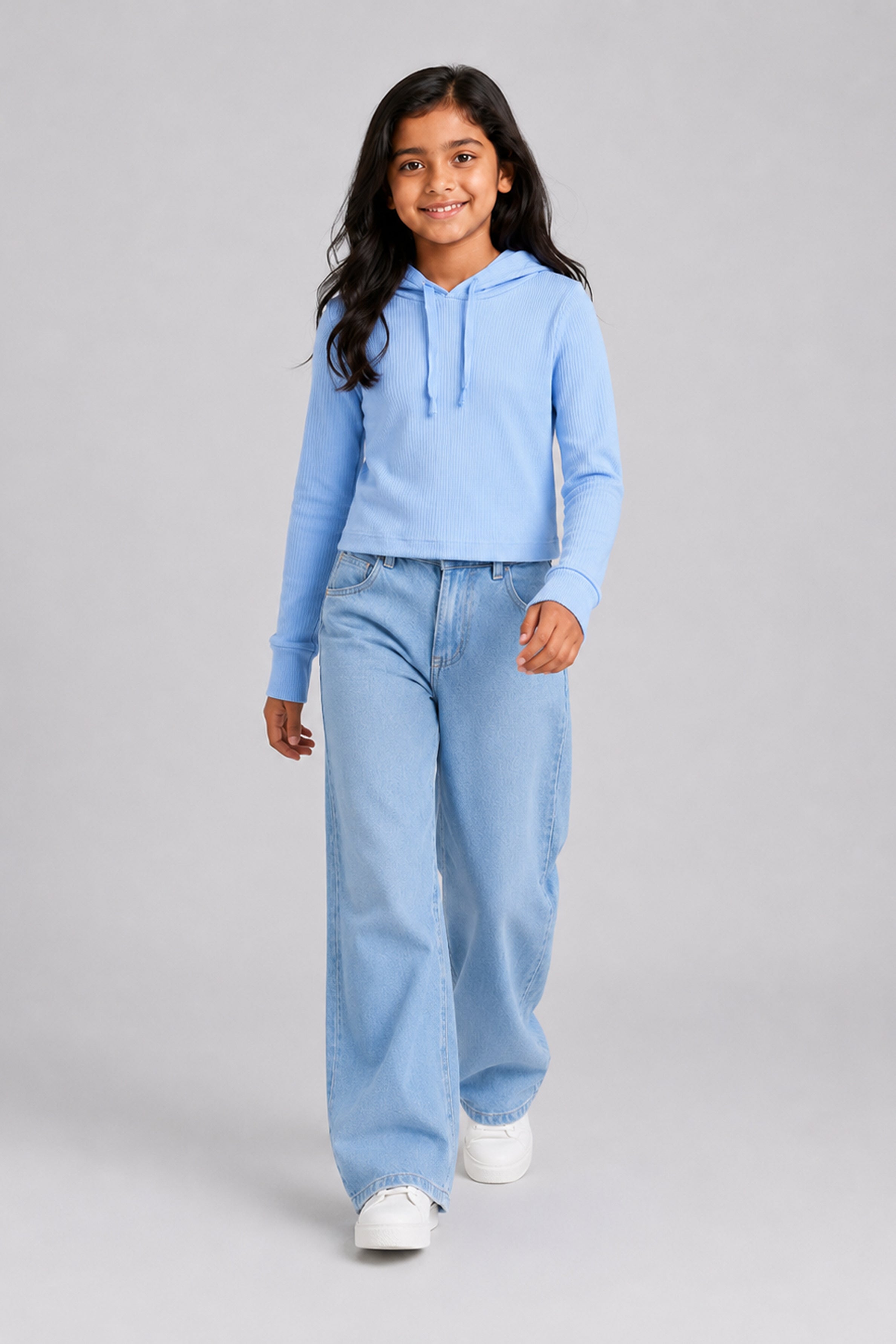 LITTLE MODANO Kids' Light Blue Hooded Tee