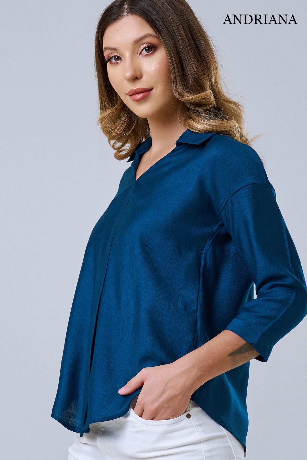 Andriana Elegance Women's Notch Collar Chic Office Blouse