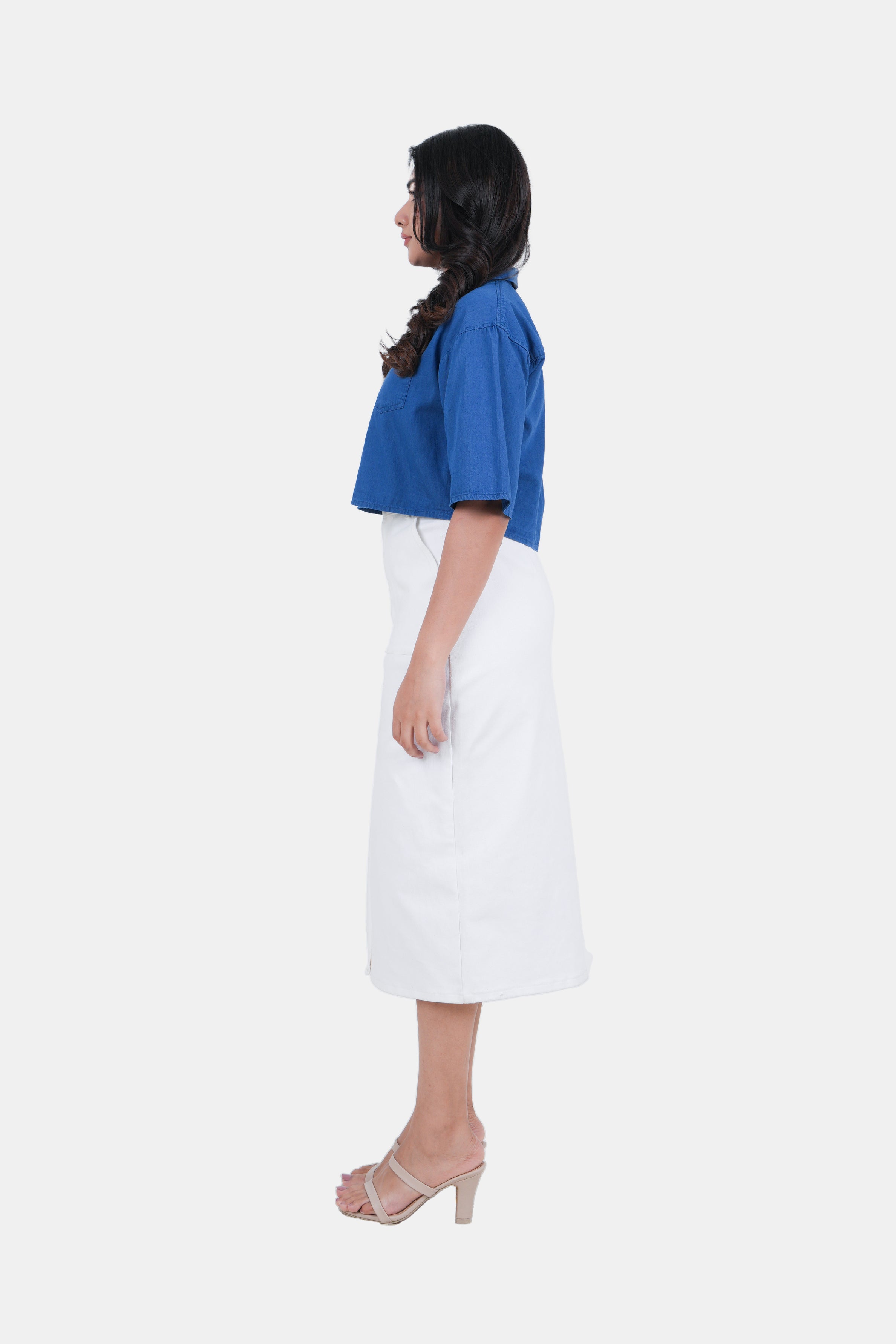 Modano Women's Denim Crop Shirt - Casual Wear