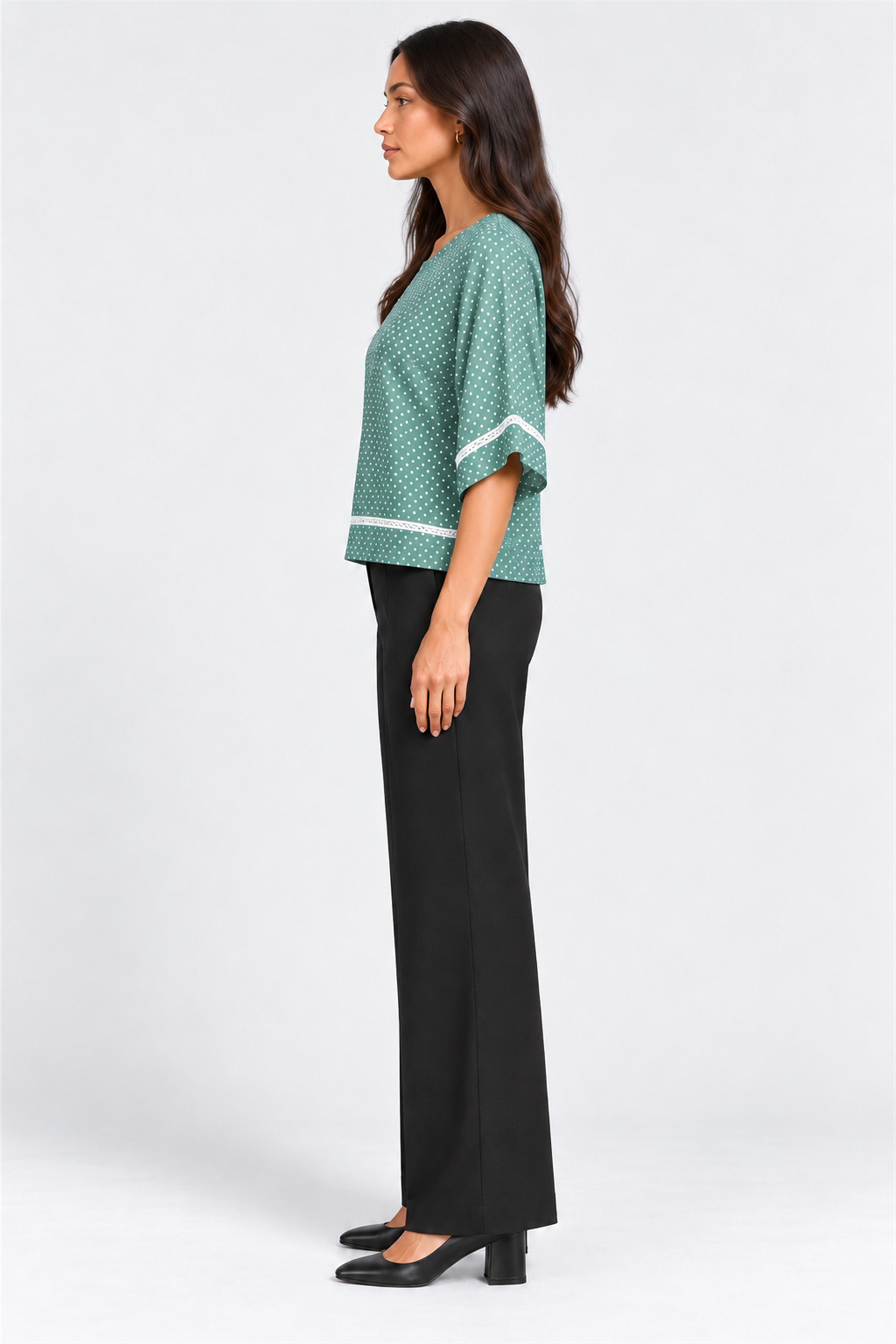 ENVOGUE Women's Formal Dots Printed Blouse - Mint Green