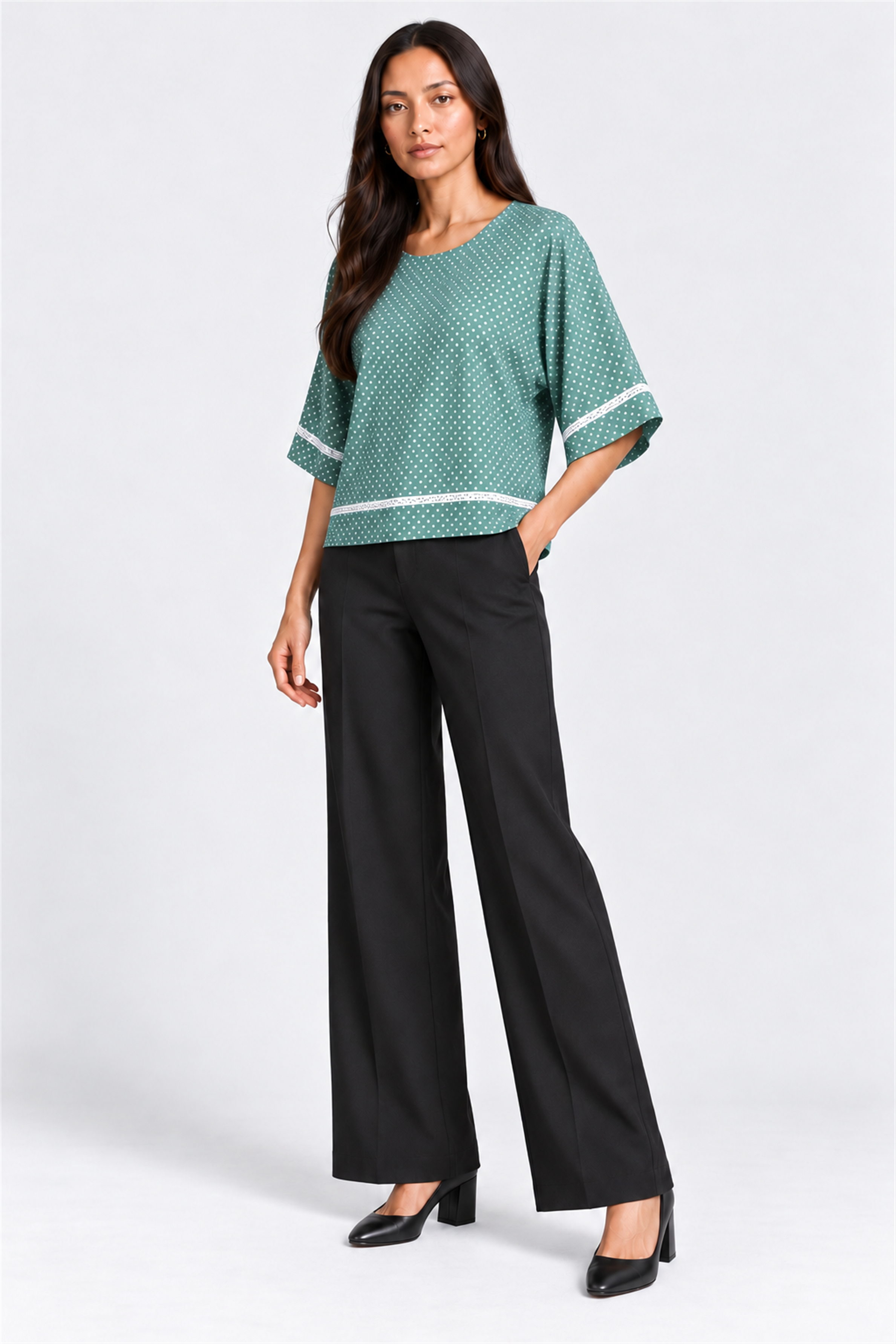 ENVOGUE Women's Formal Dots Printed Blouse - Mint Green