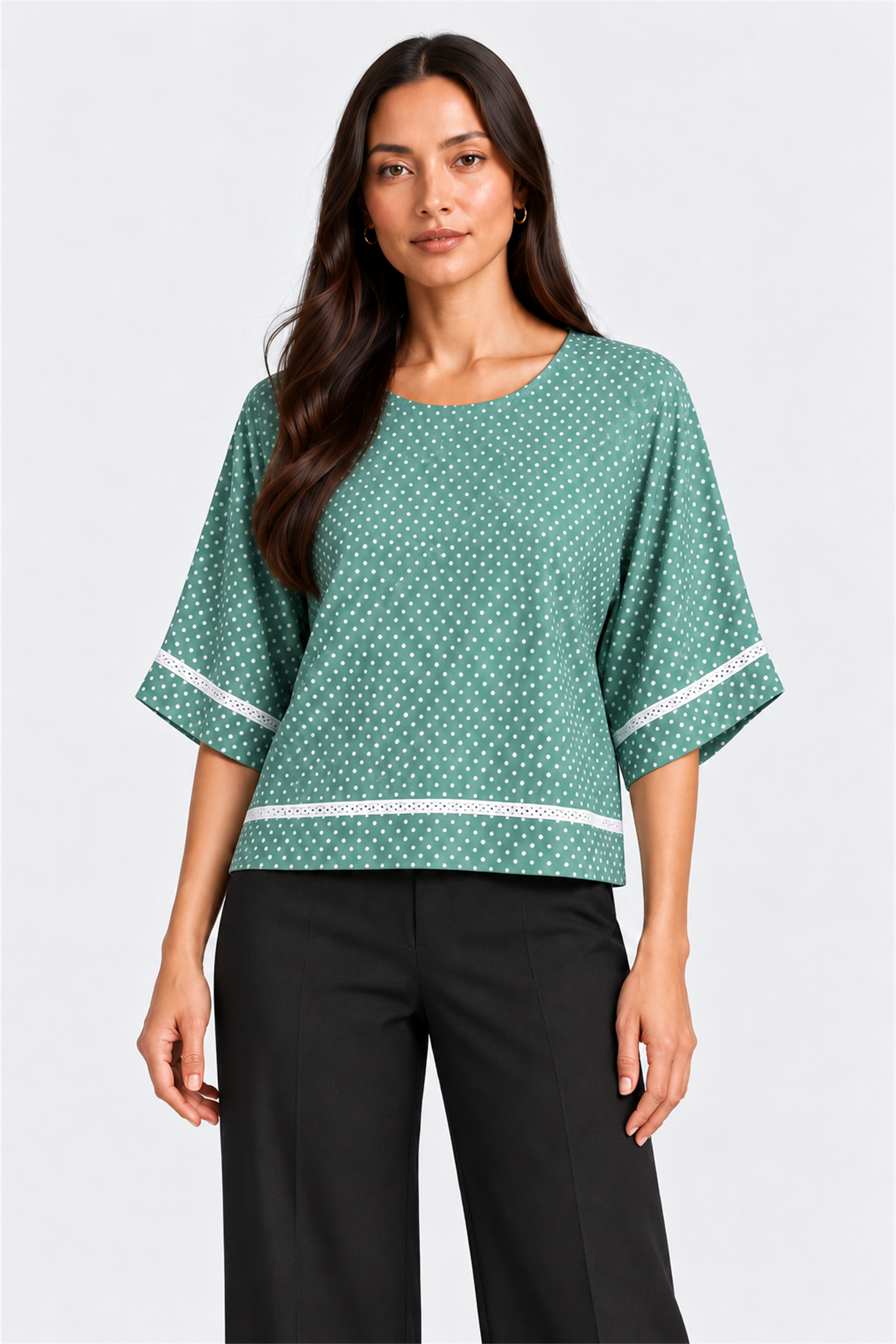 ENVOGUE Women's Formal Dots Printed Blouse - Mint Green