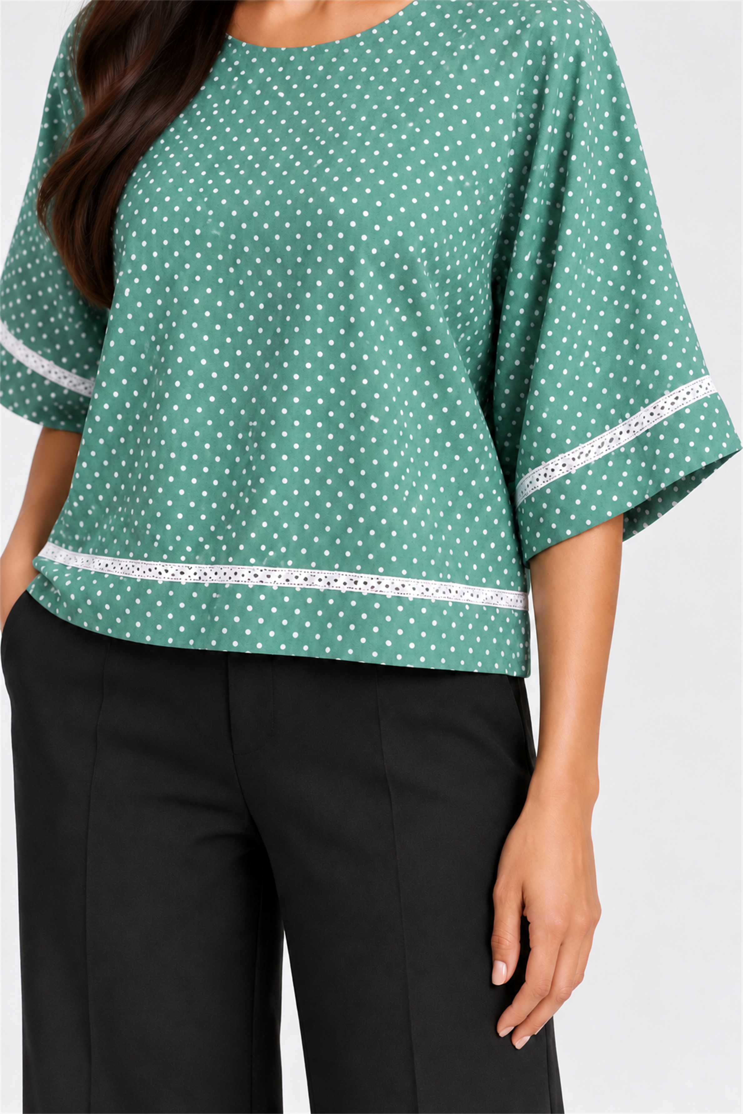 ENVOGUE Women's Formal Dots Printed Blouse - Mint Green
