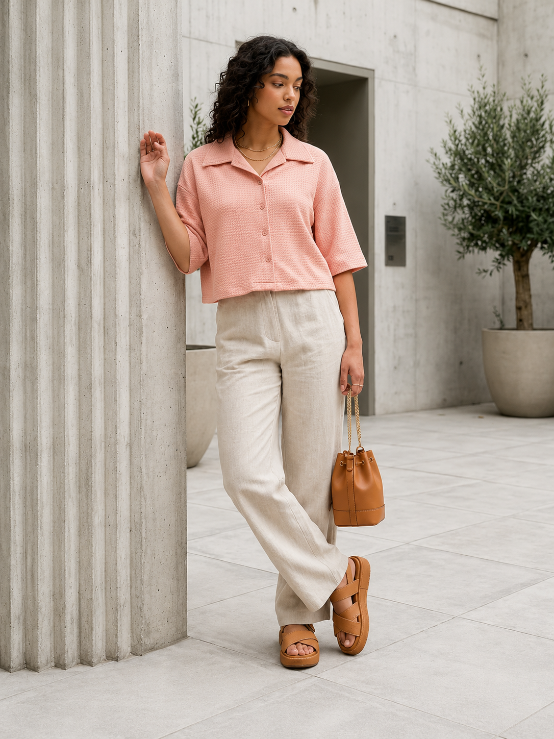 MODANO Ladies Casual Crop Top - Peach