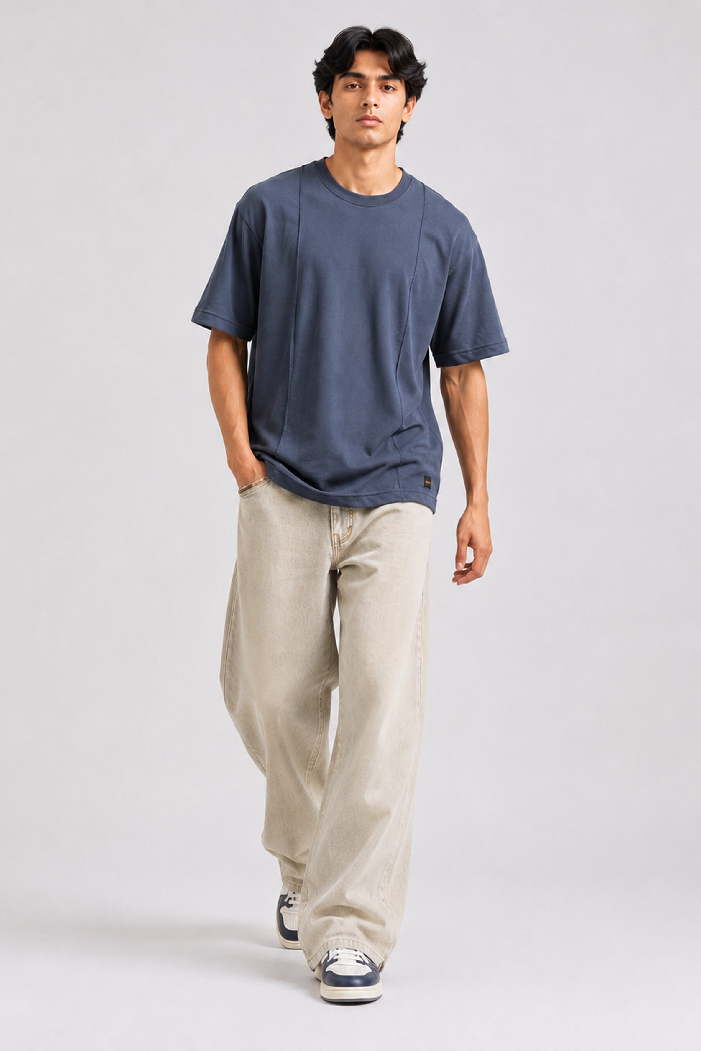 HUSTLE Essentials Men's Crew Neck Oversized Tees - Drak Grey
