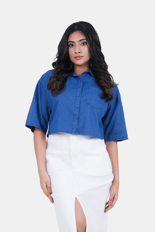 Modano Women's Denim Crop Shirt - Casual Wear