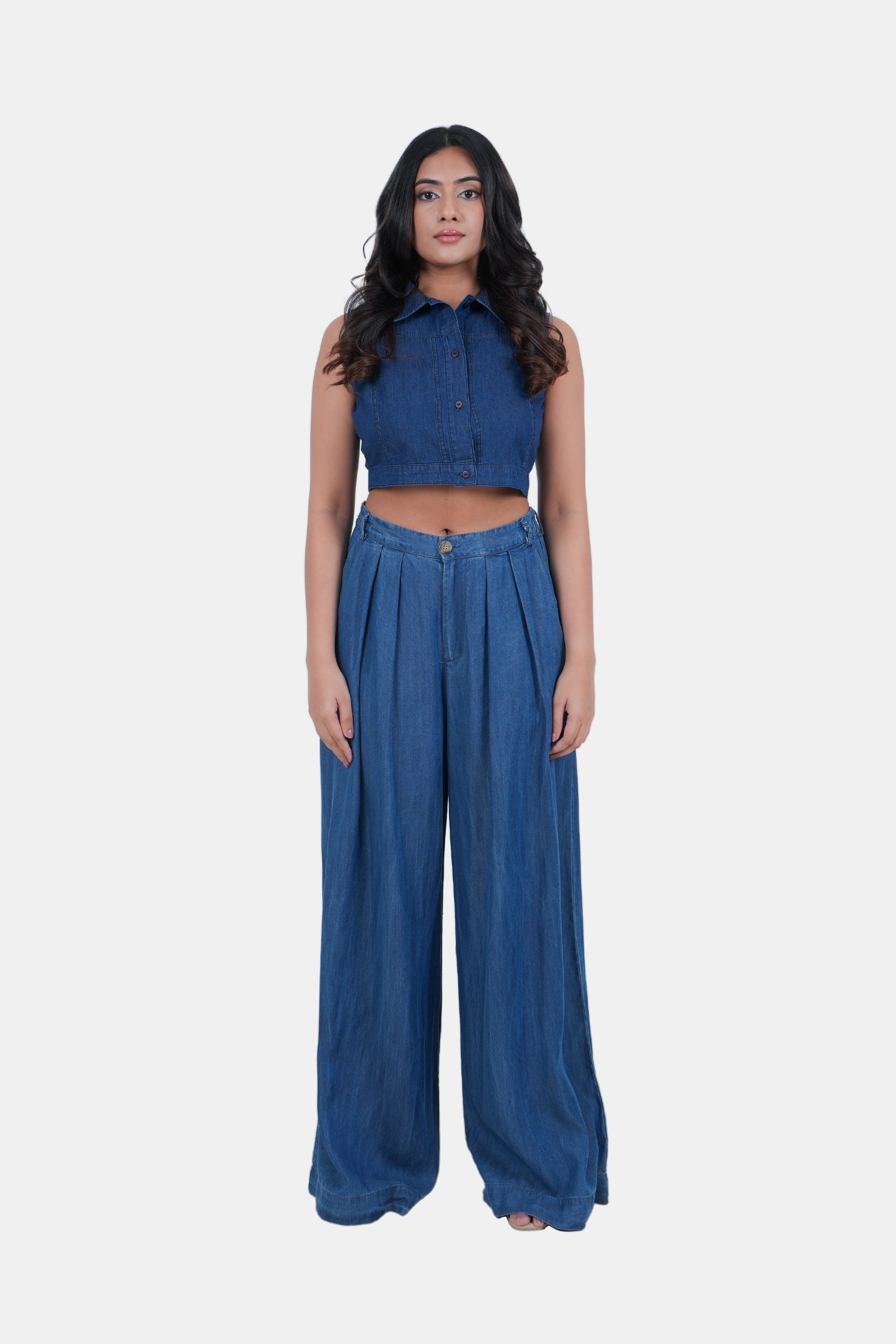 Modano Women's Denim Sleeveless Crop Top - Casual Wear