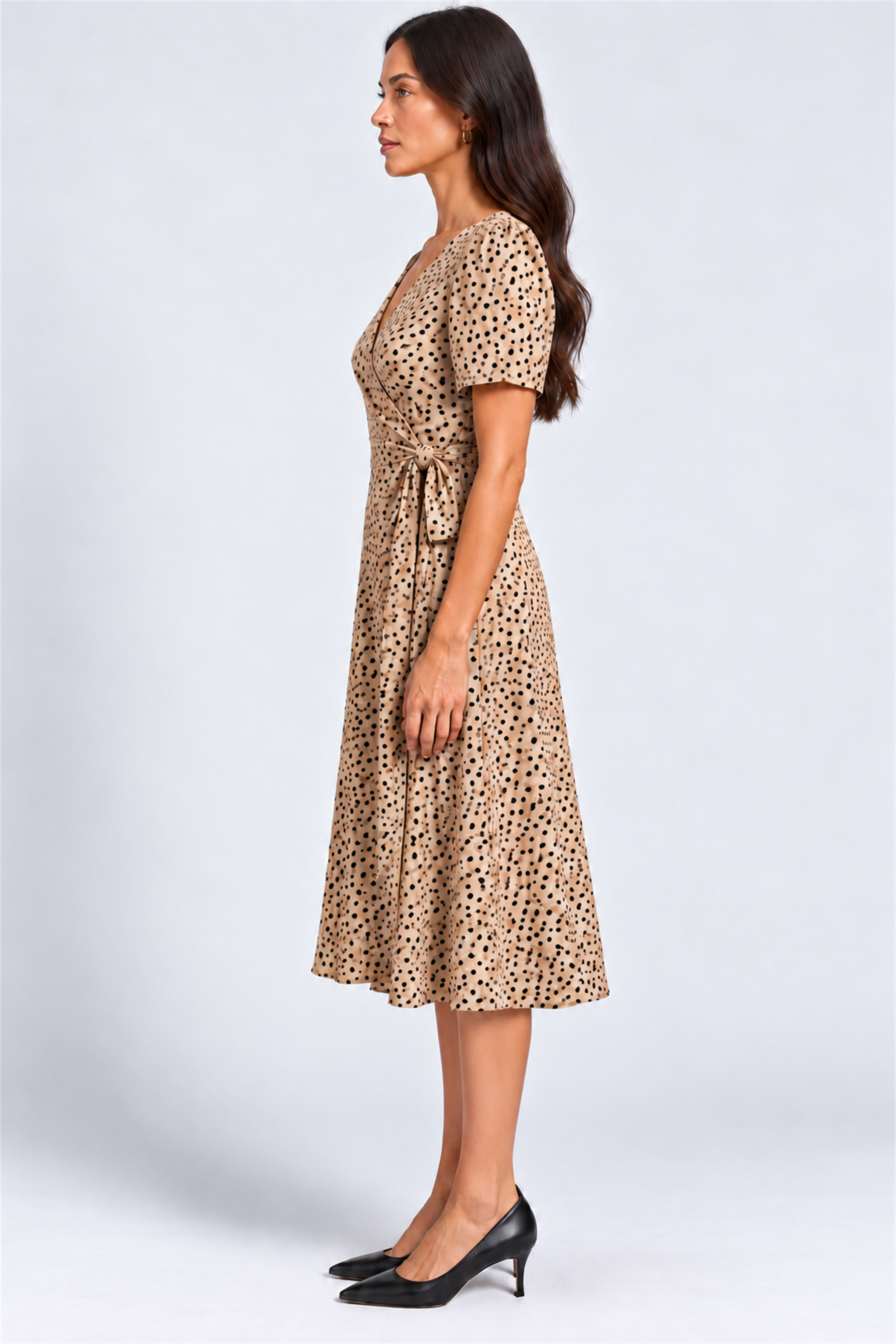 ENVOGUE Women's Formal Dots Printed Dress - Beige