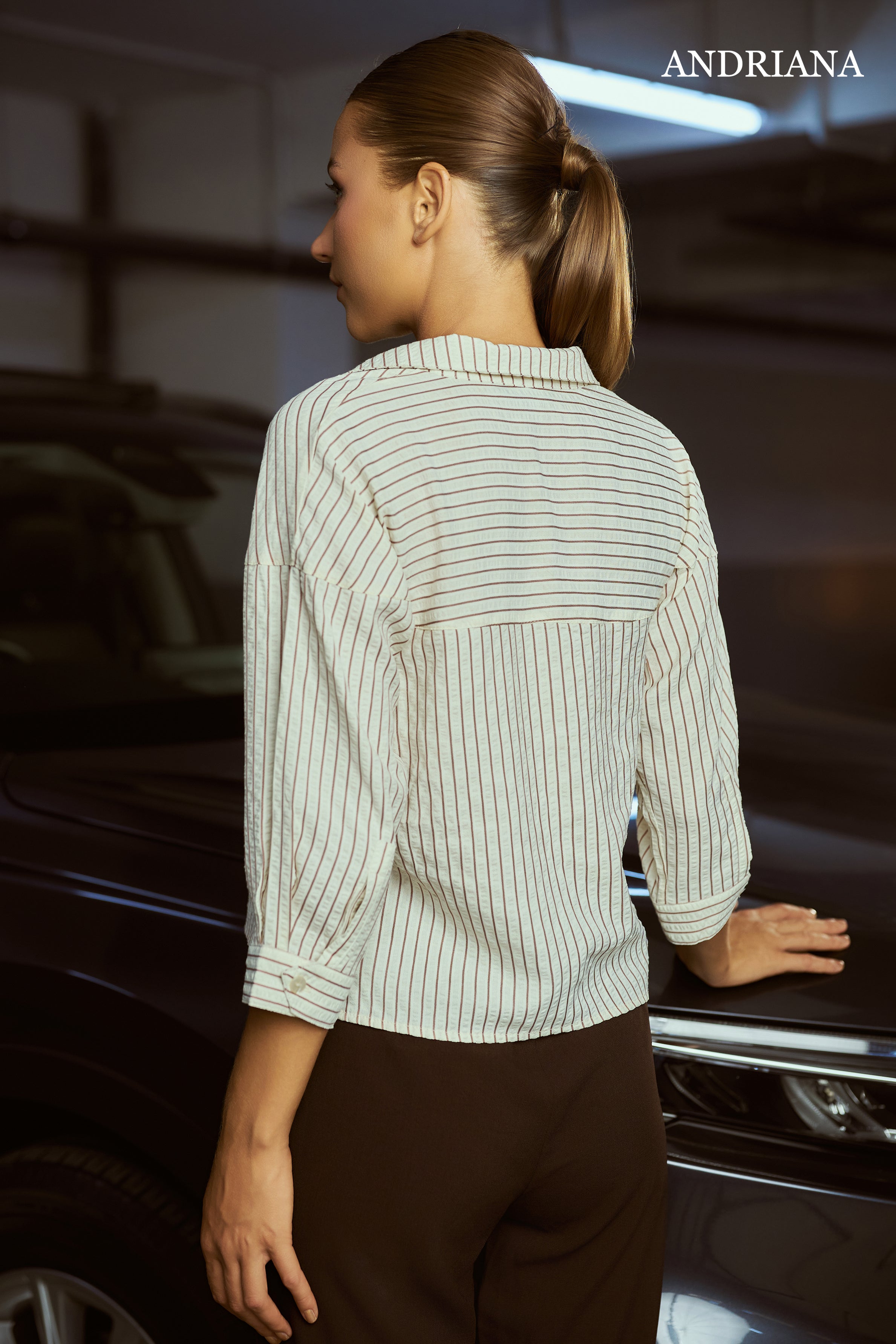 ANDRIANA Women's Striped Formal Blouse